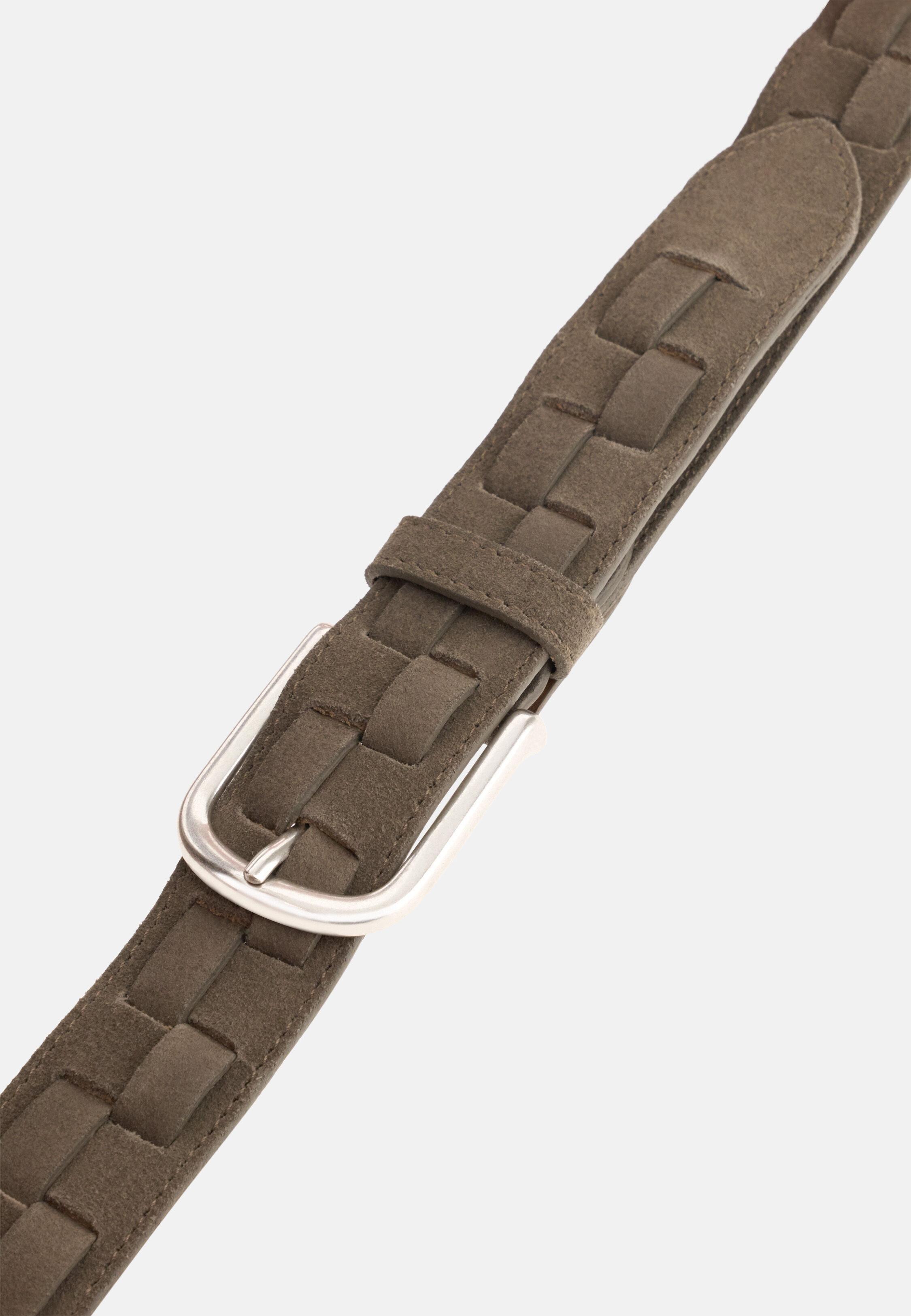 Woven Suede Leather Belt Brown, 3901_TAUP, large image number 1