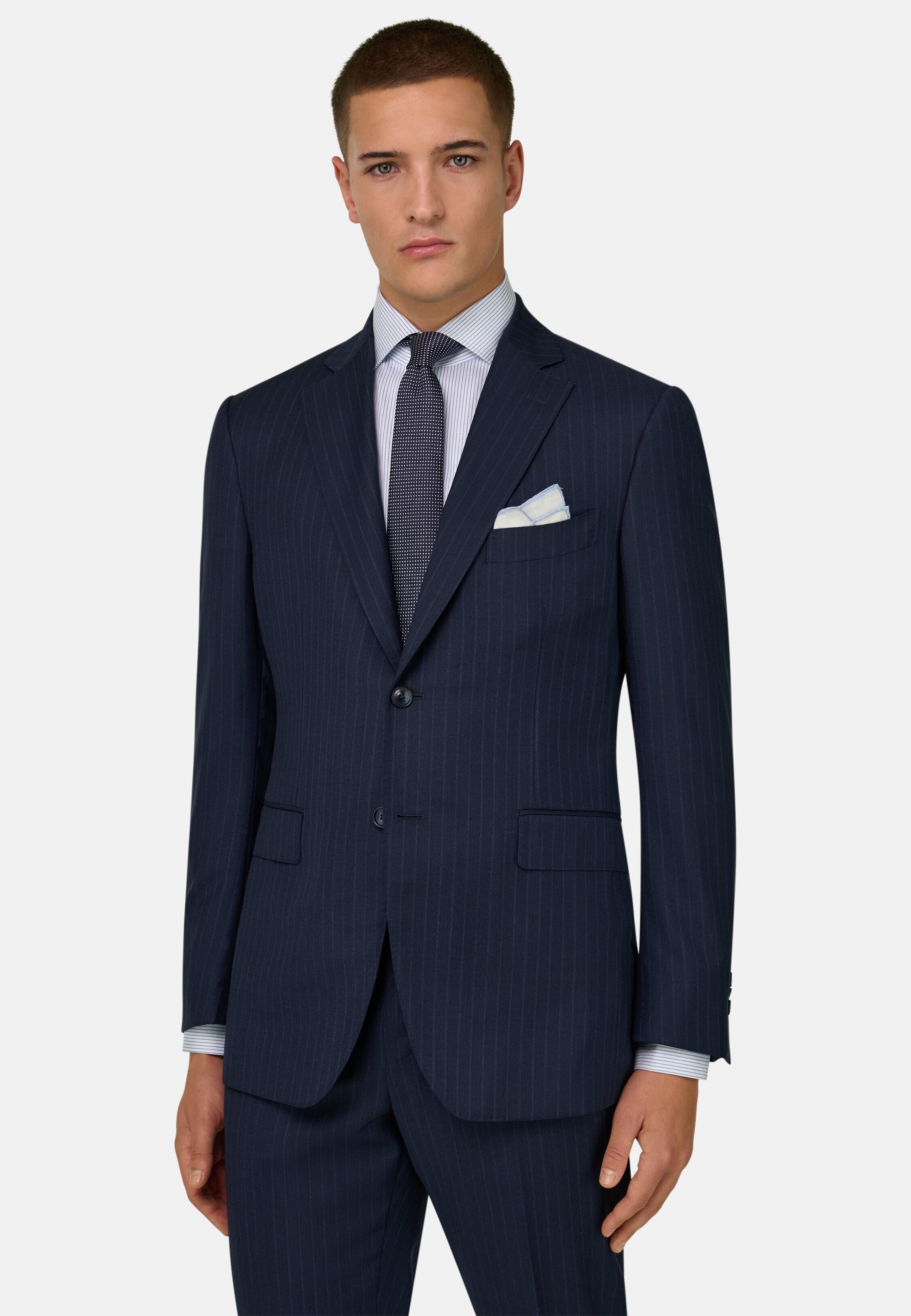 BLUE Pinstripe Pure Wool Suit, Navy blue, medium