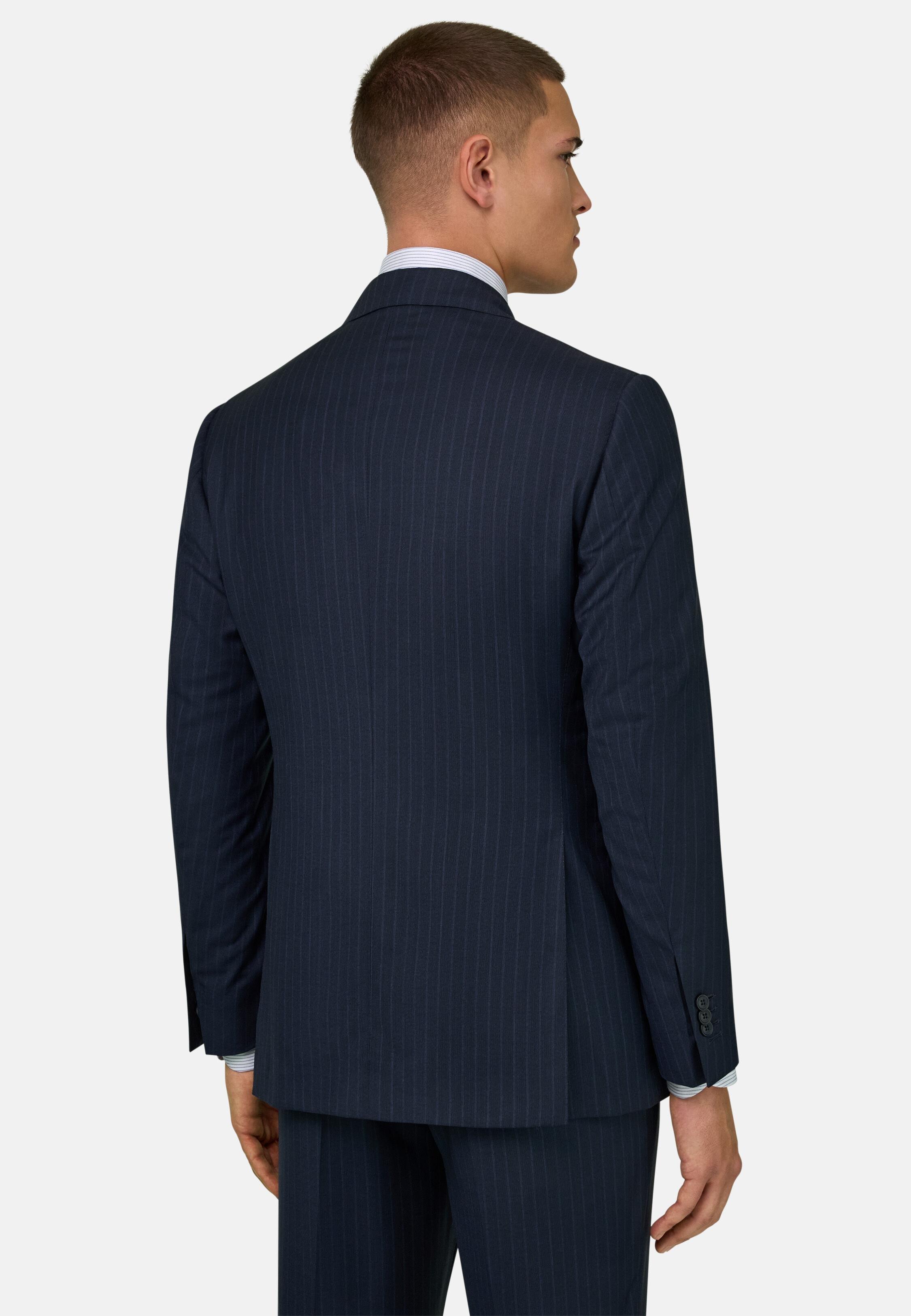 BLUE Pinstripe Pure Wool Suit, Navy blue, medium