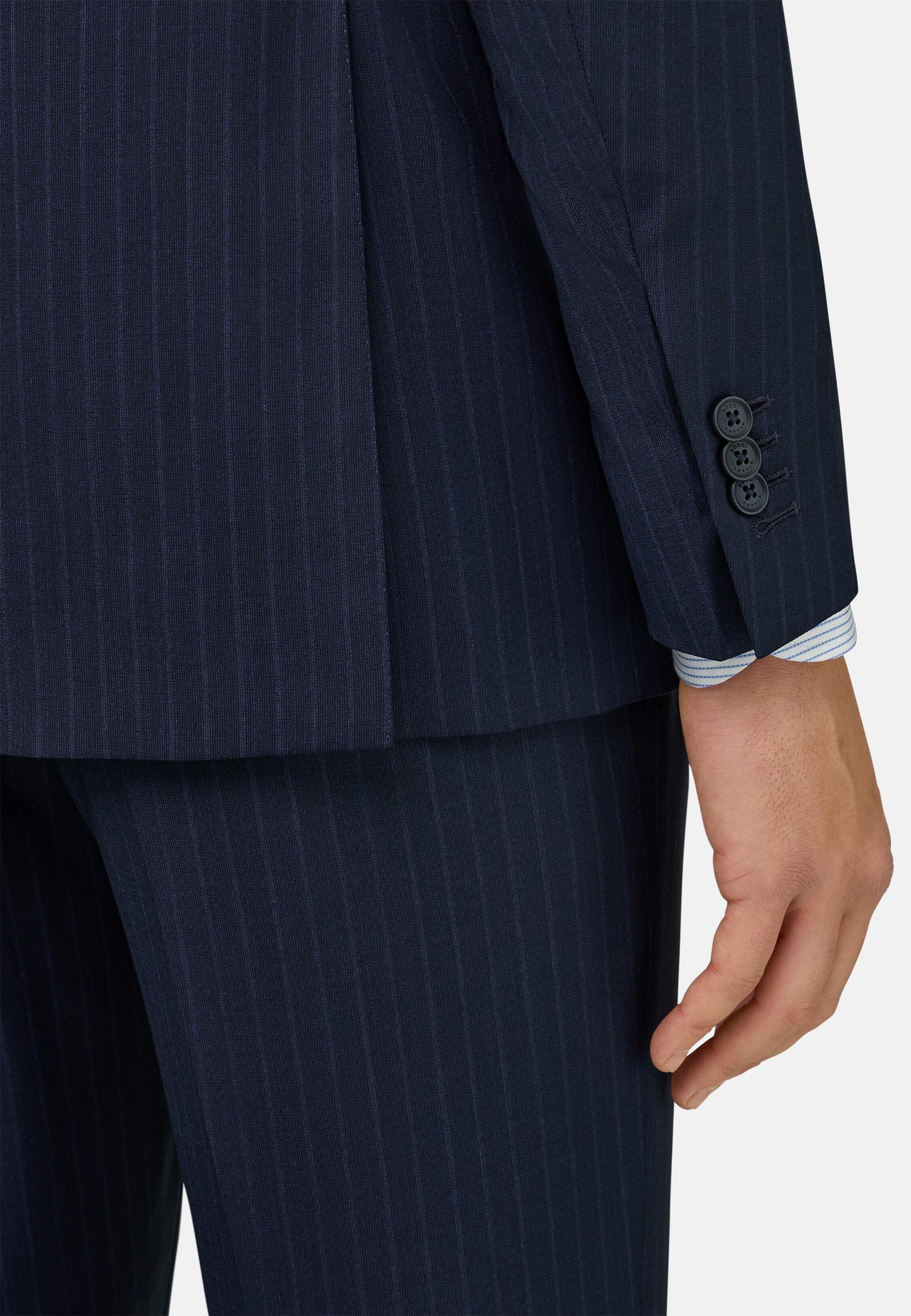 BLUE Pinstripe Pure Wool Suit, Navy blue, medium