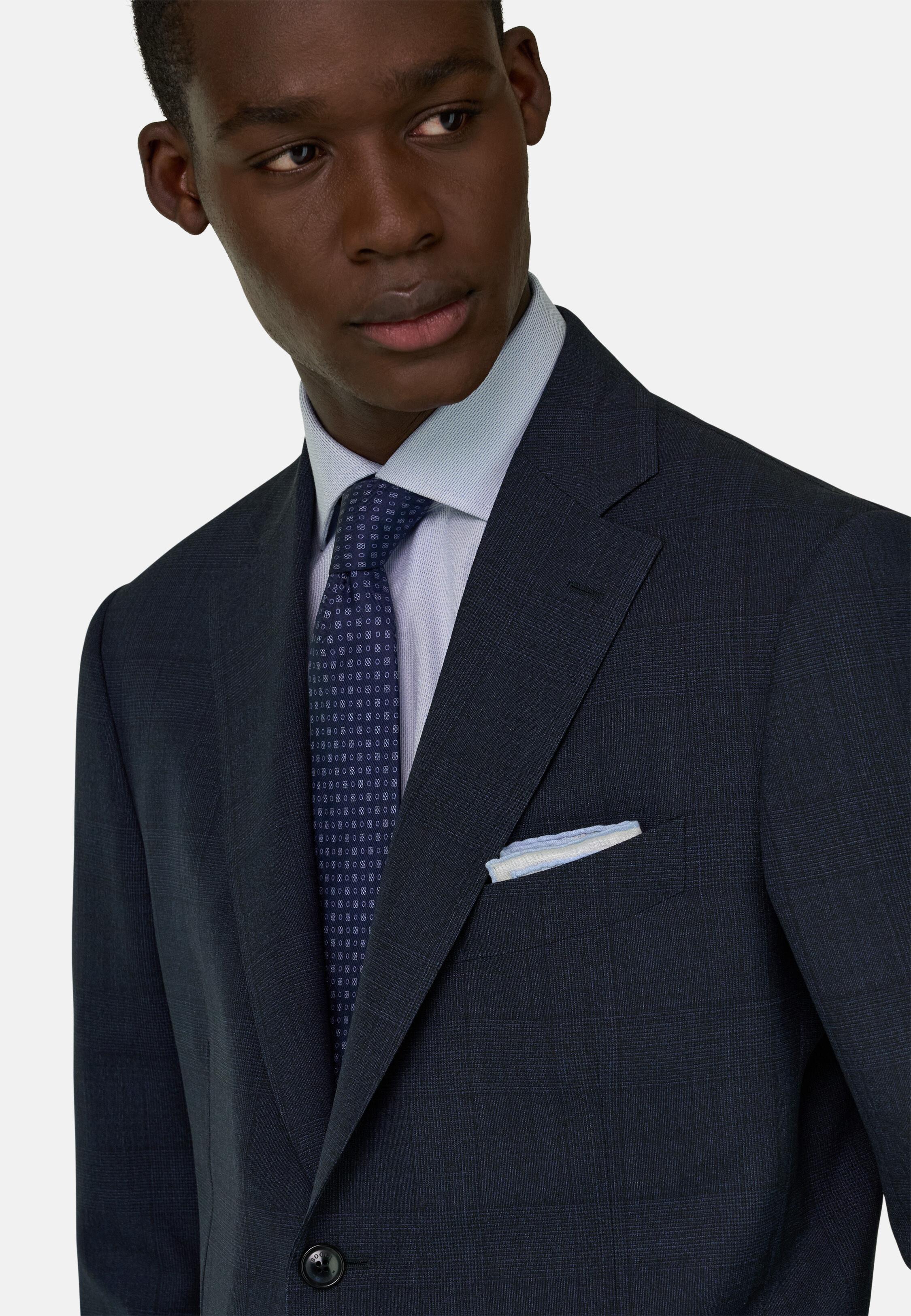 Prince Of Wales Check Suit In Pure 130S Wool Navy, 3901_NAVY, medium