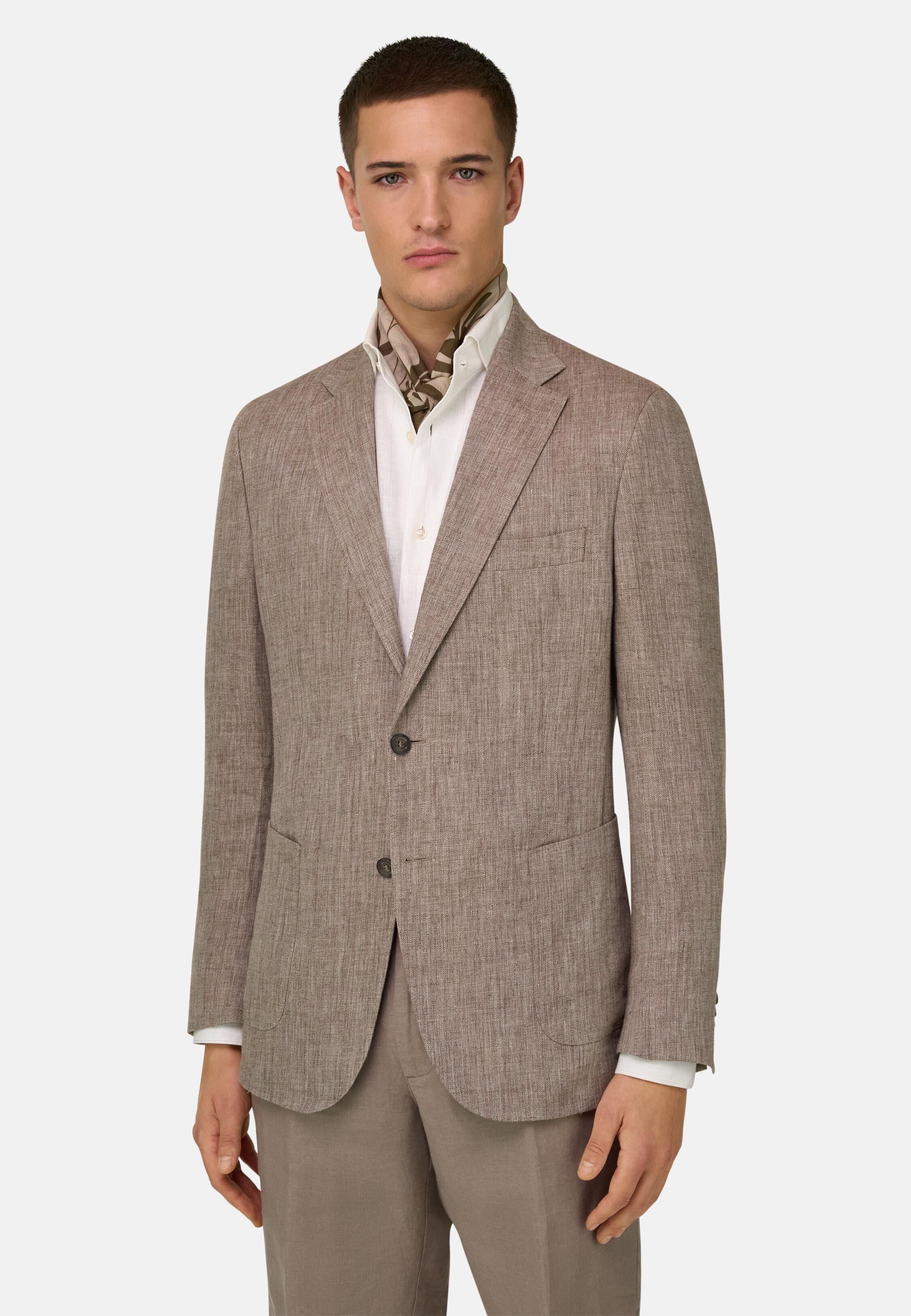 Melange Pure Linen Jacket Brown, 3901_BROW, medium