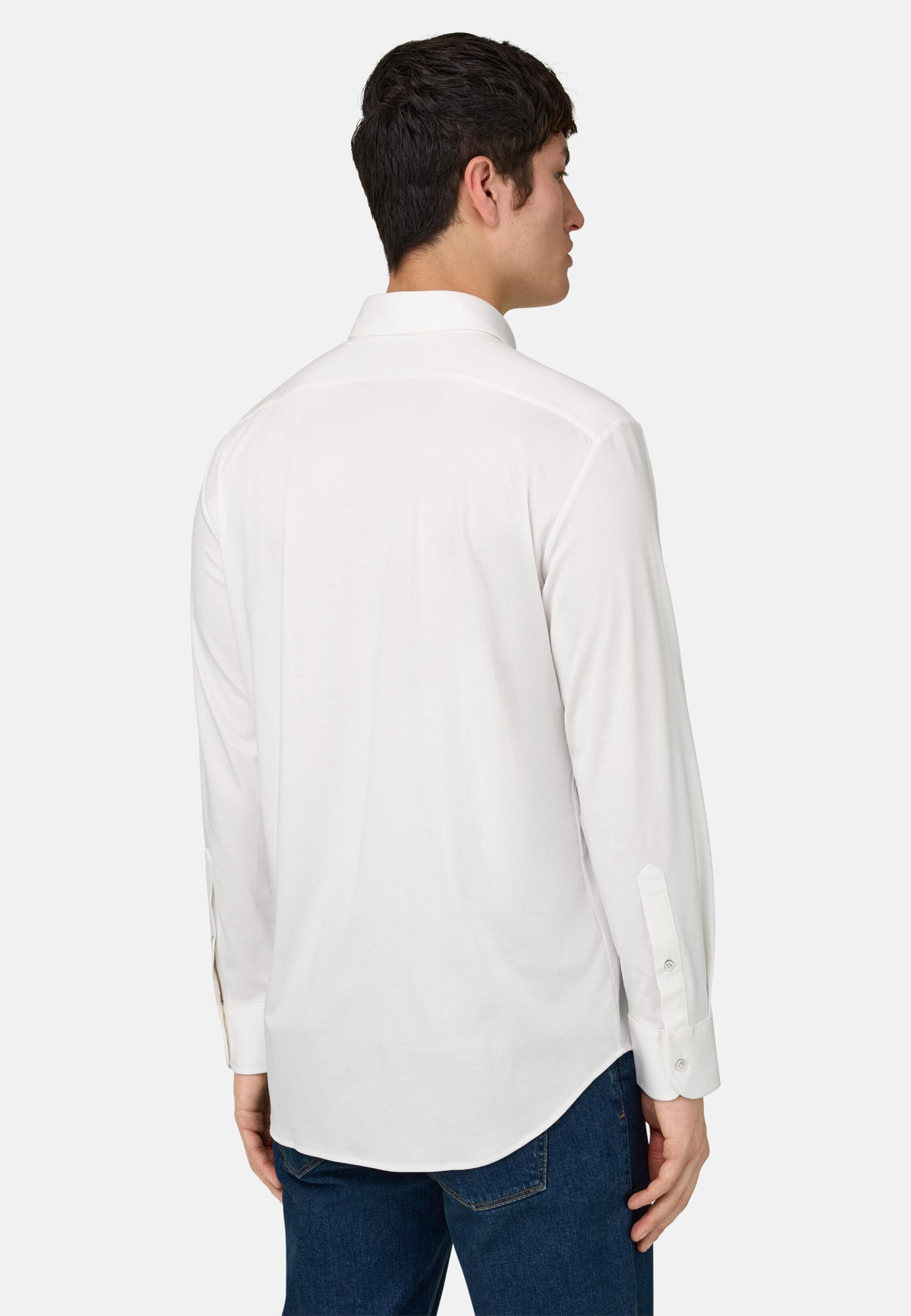 قميص بولو قطن وحرير بقصة عادية أبيض, White, medium