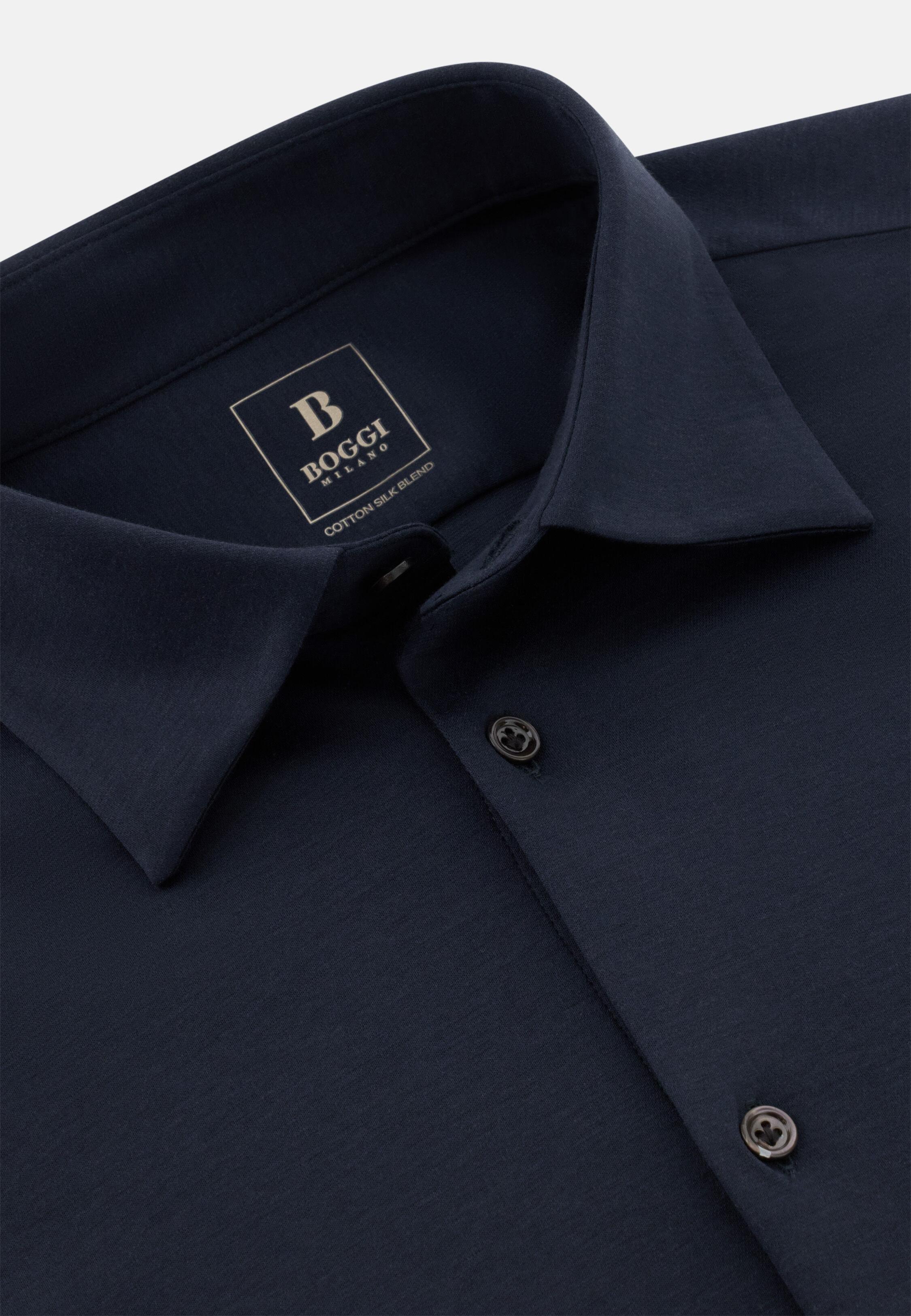 قميص بولو قطن وحرير بقصة عادية أزرق, Navy blue, large image number 3