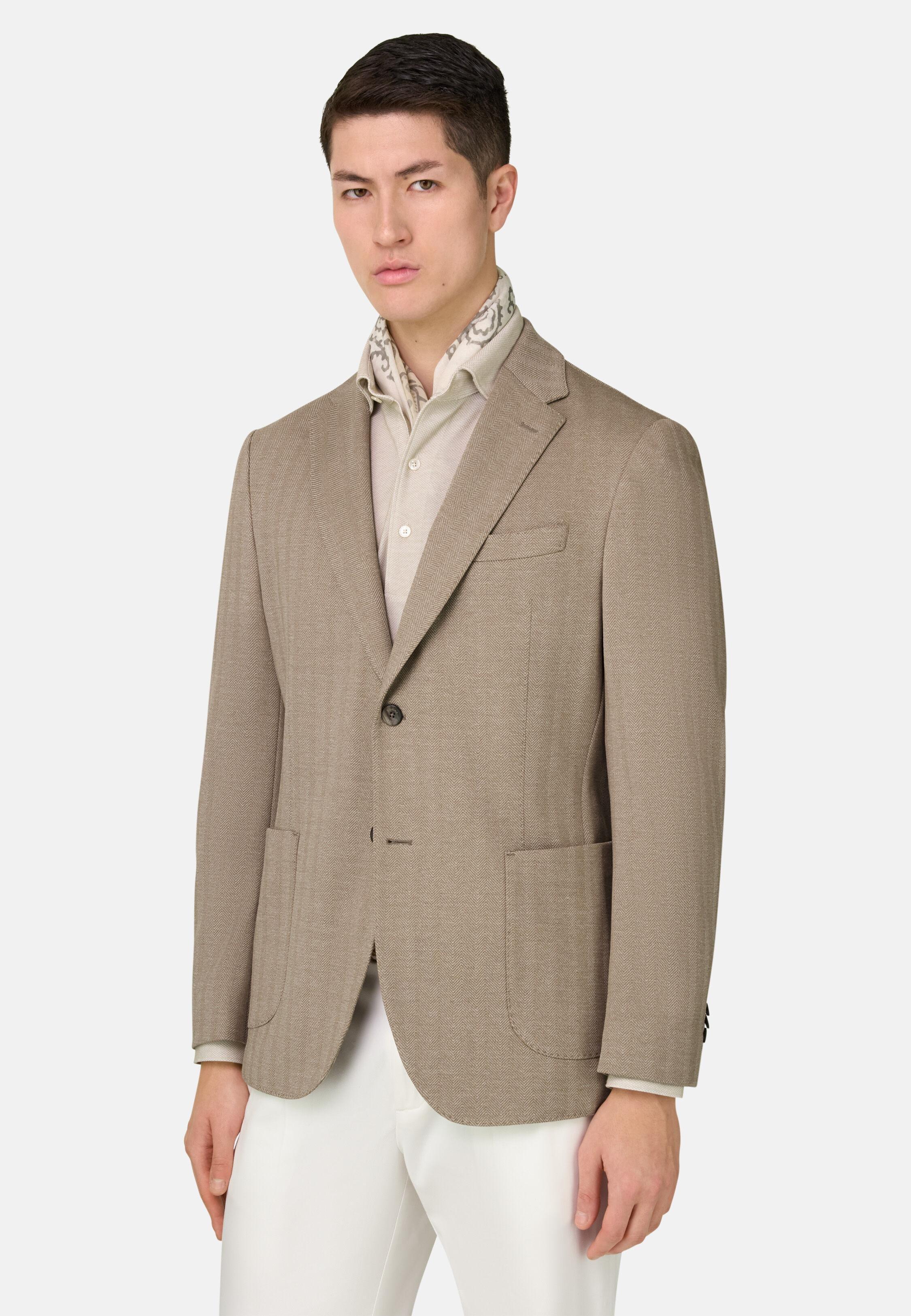 B-Jersey Herringbone Jacket In A Cotton Blend Taupe, Taupe, large image number 0