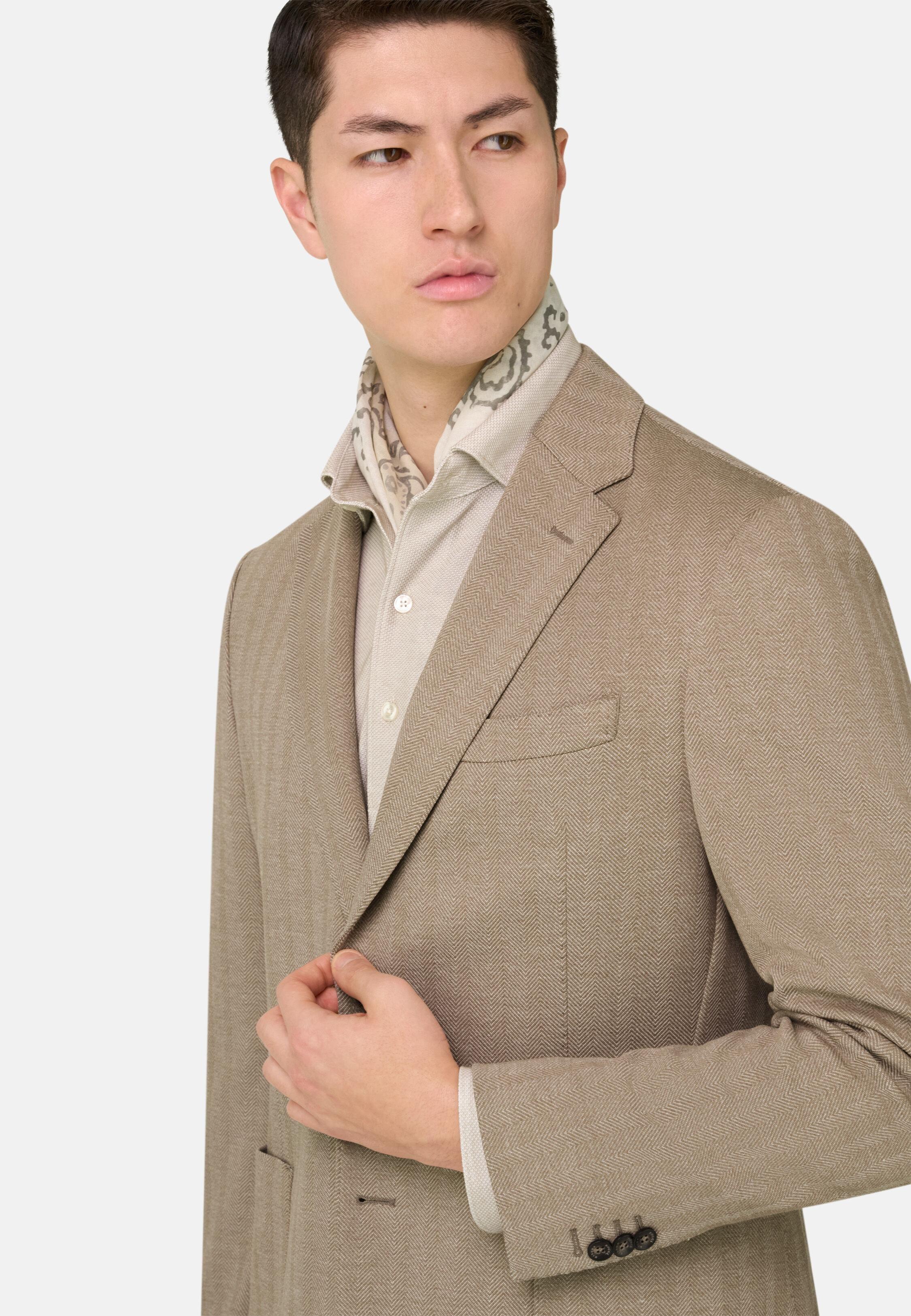 B-Jersey Herringbone Jacket in a Cotton Blend Taupe, Taupe, large image number 3