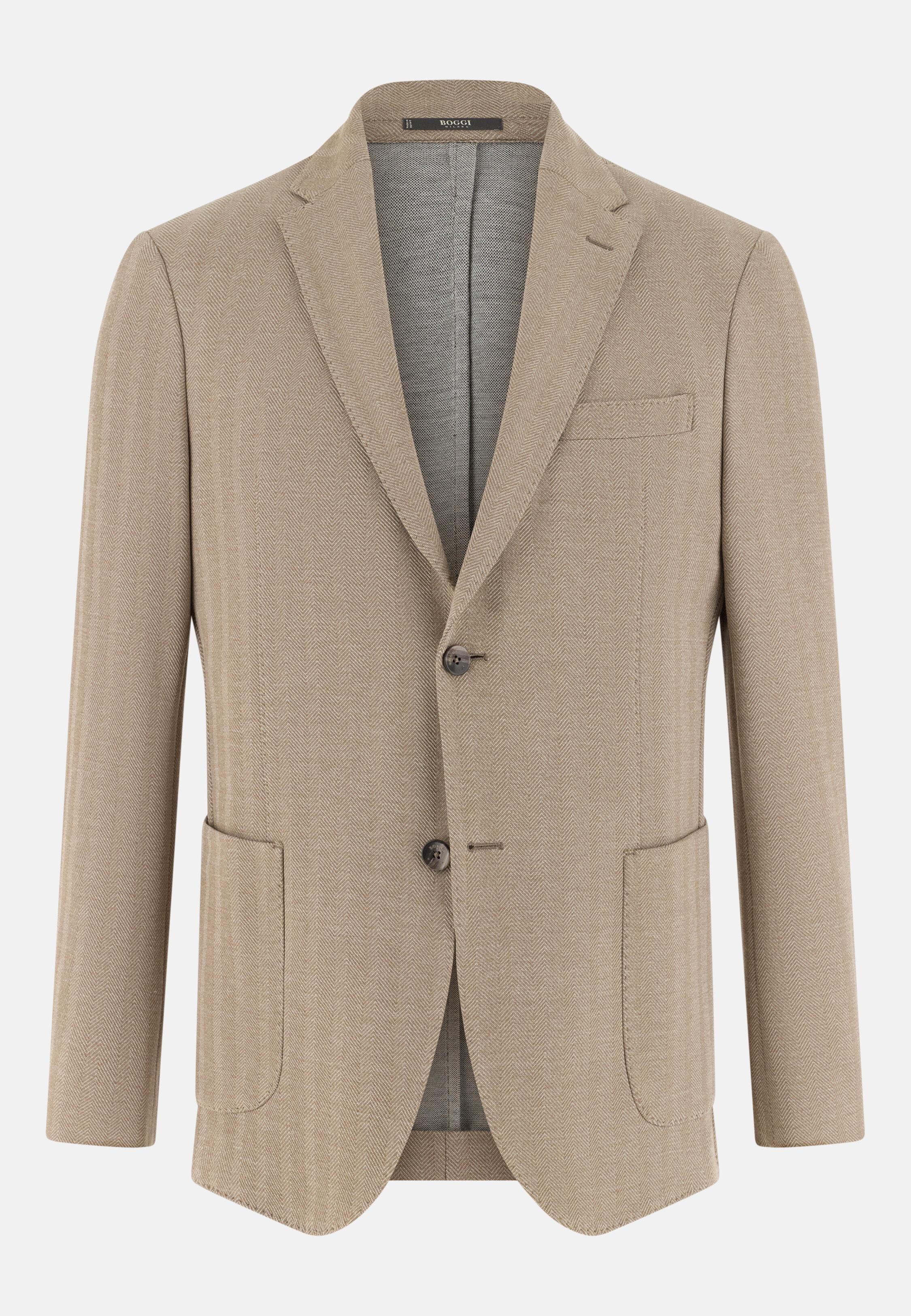 جاكيت B-Jersey بنقشة هيرينغبون من مزيج القطن بني, Taupe, large image number 4