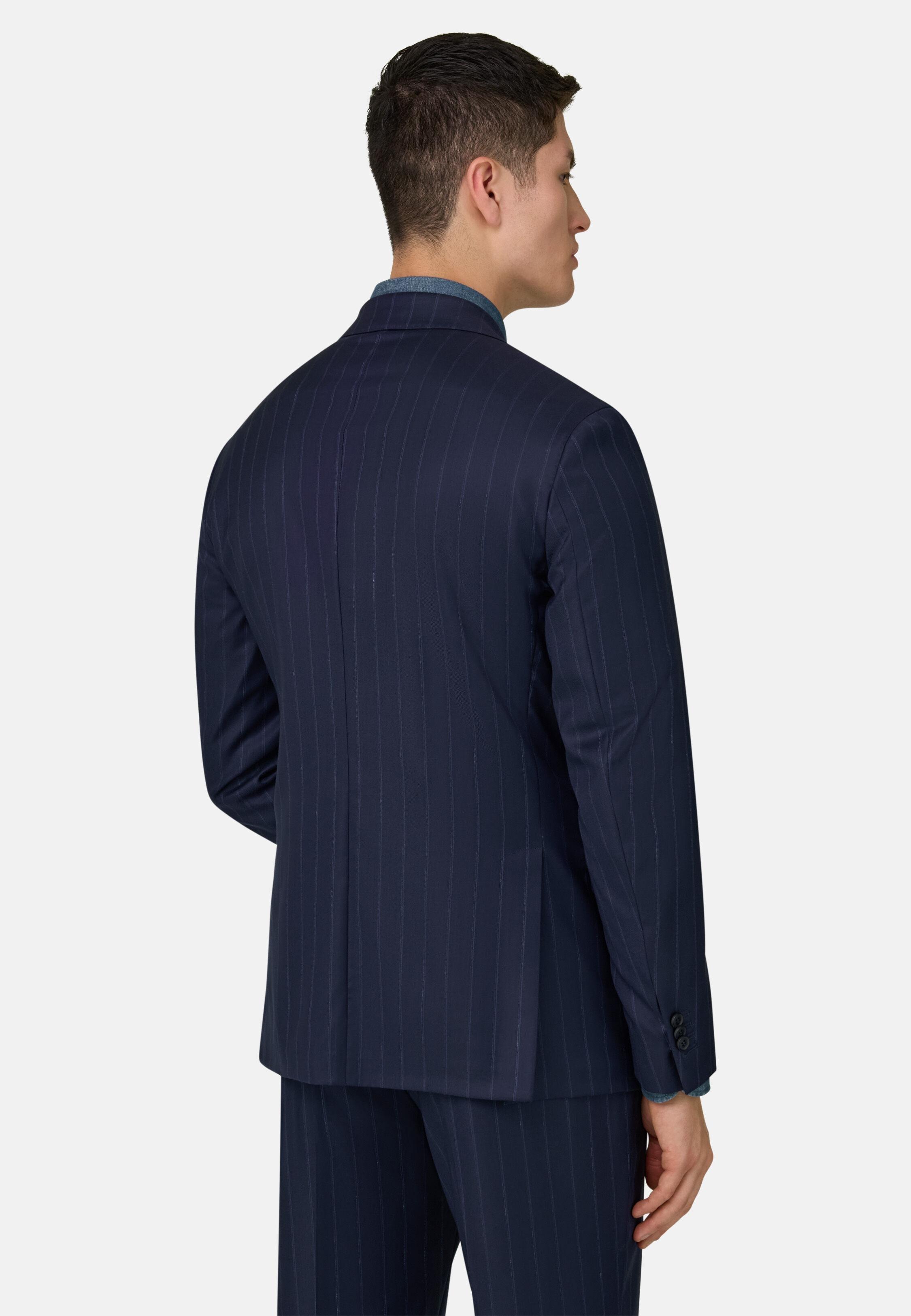 NAVY Pinstripe Suit in 130s Pure Wool, Navy blue, medium