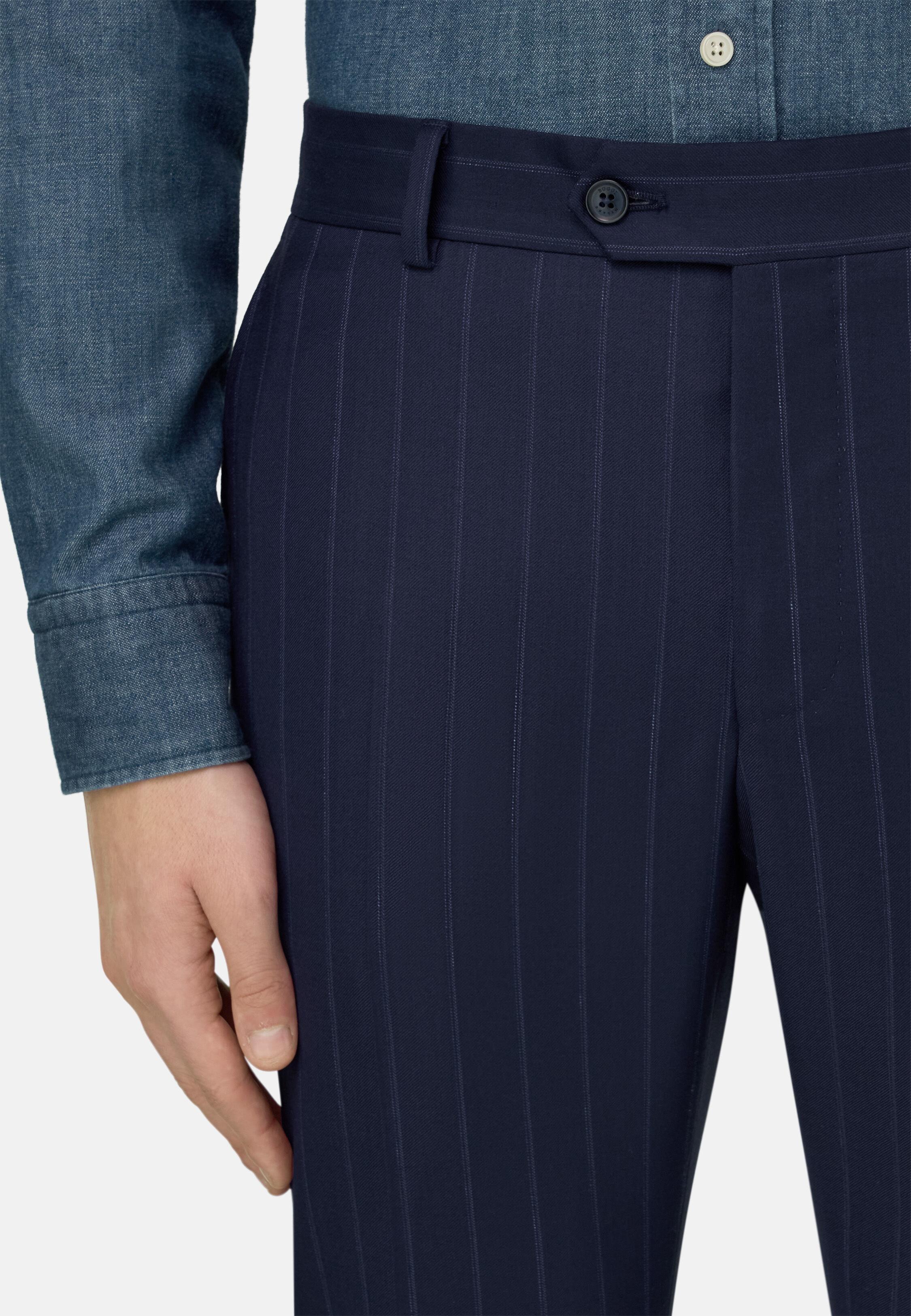 NAVY Pinstripe Suit in 130s Pure Wool, Navy blue, medium