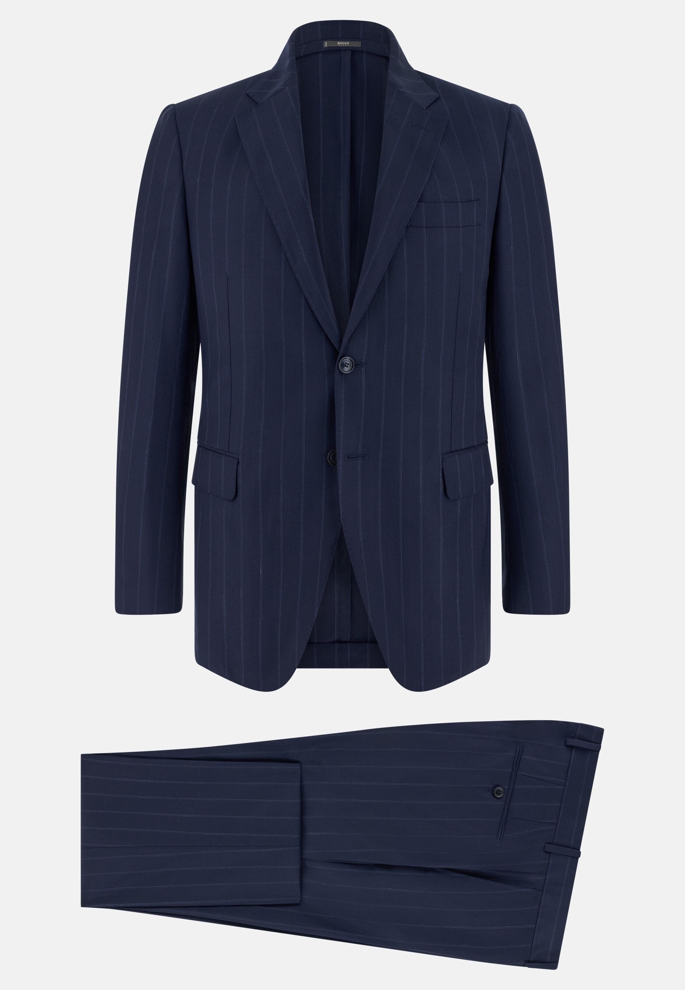بدلة مخطط صوف نقي 130s كحلي, Navy blue, large image number 5