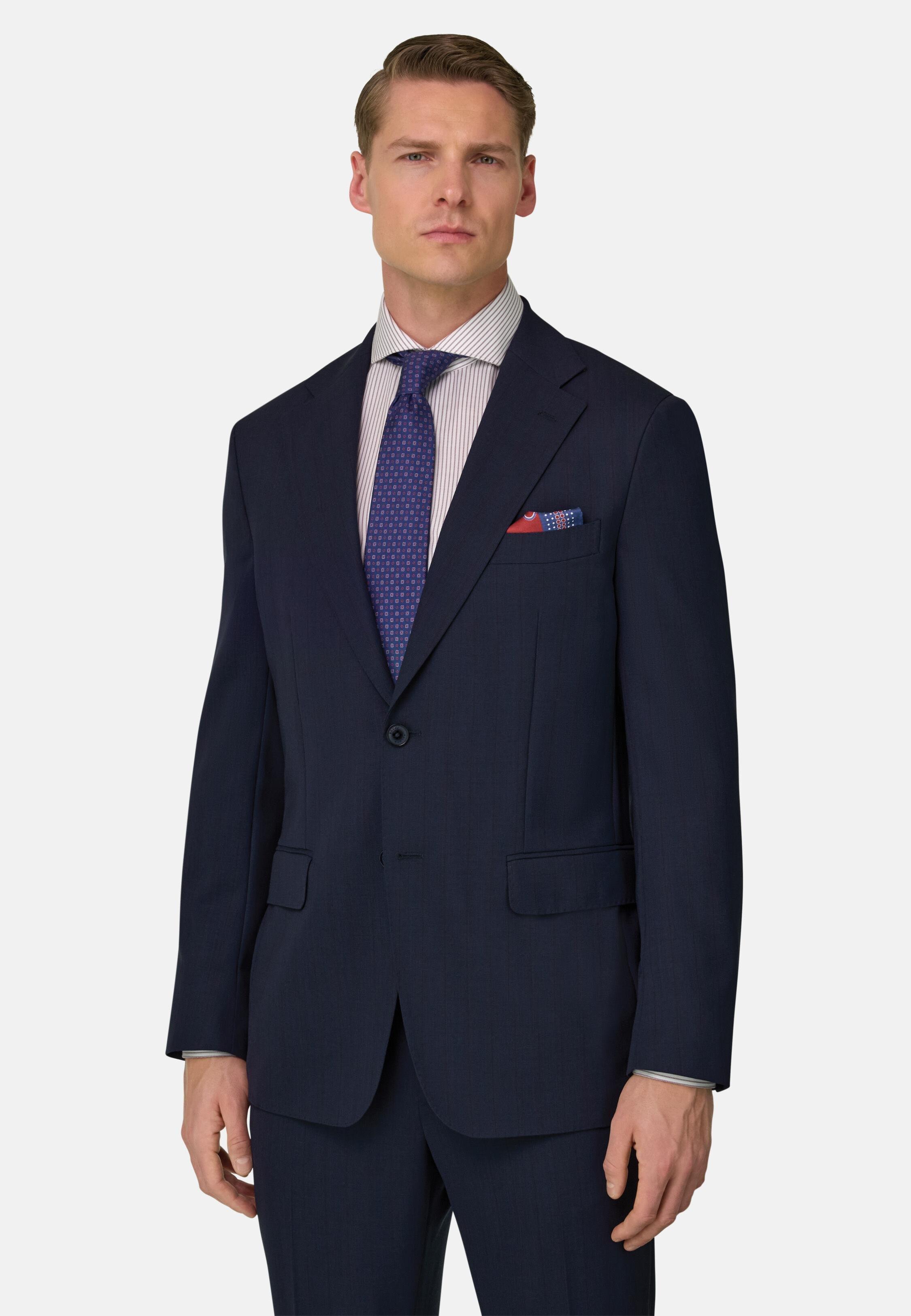 Pinstripe Suit In Travel Wool Blue, 3901_NAVY, large image number 0