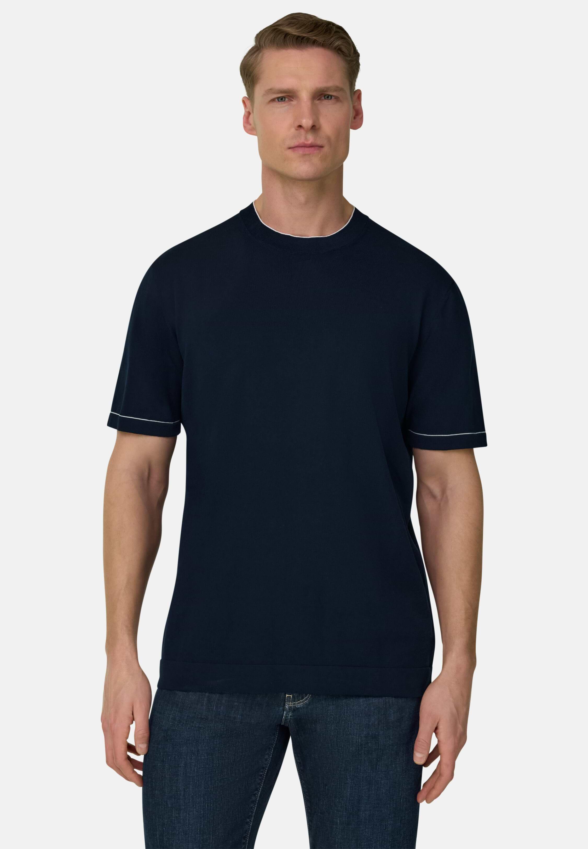 Cotton Cr&ecirc;pe Knit T-Shirt Navy blue, Navy blue, medium