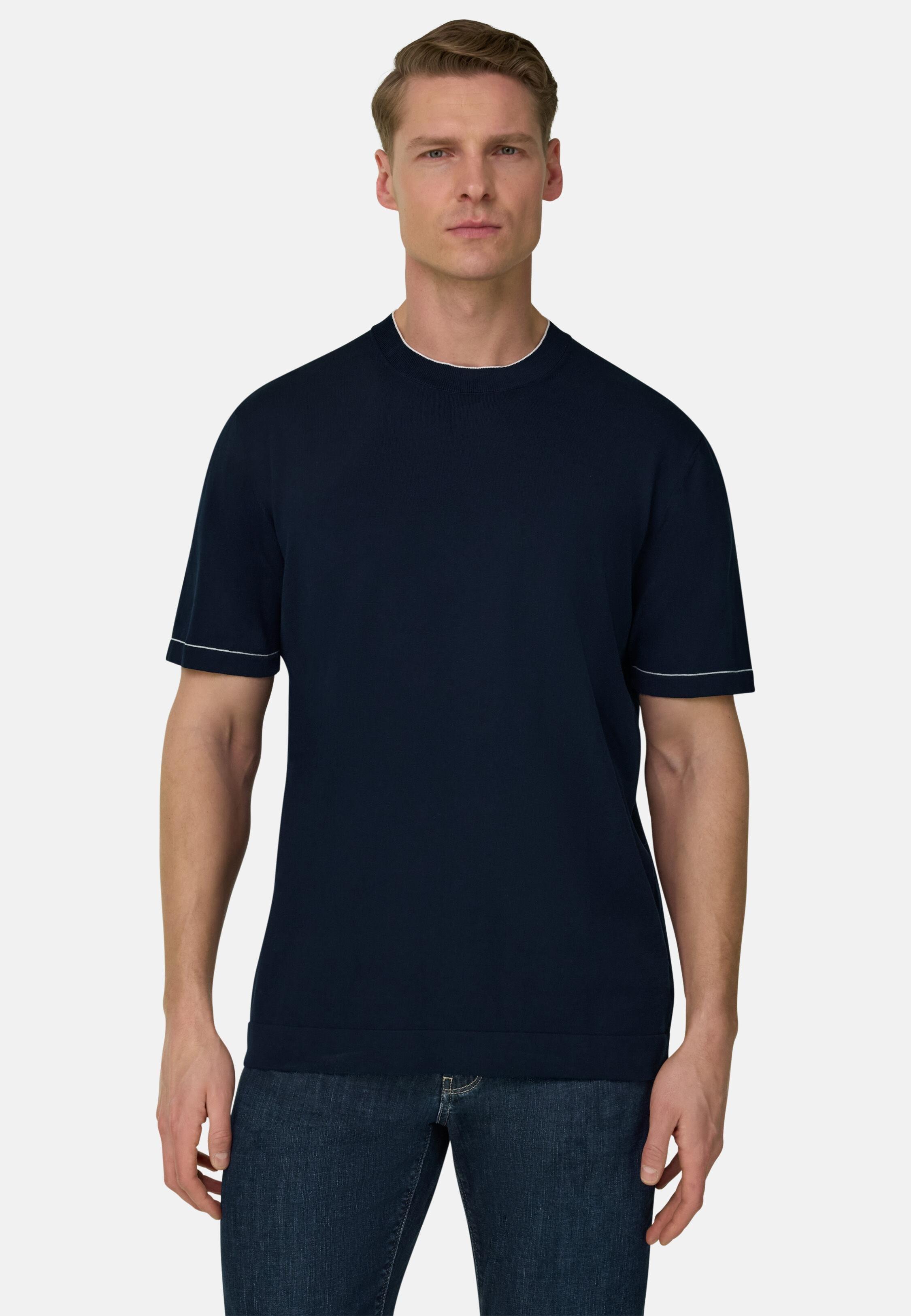 Cotton Cr&ecirc;pe Knit T-Shirt Navy blue, Navy blue, medium