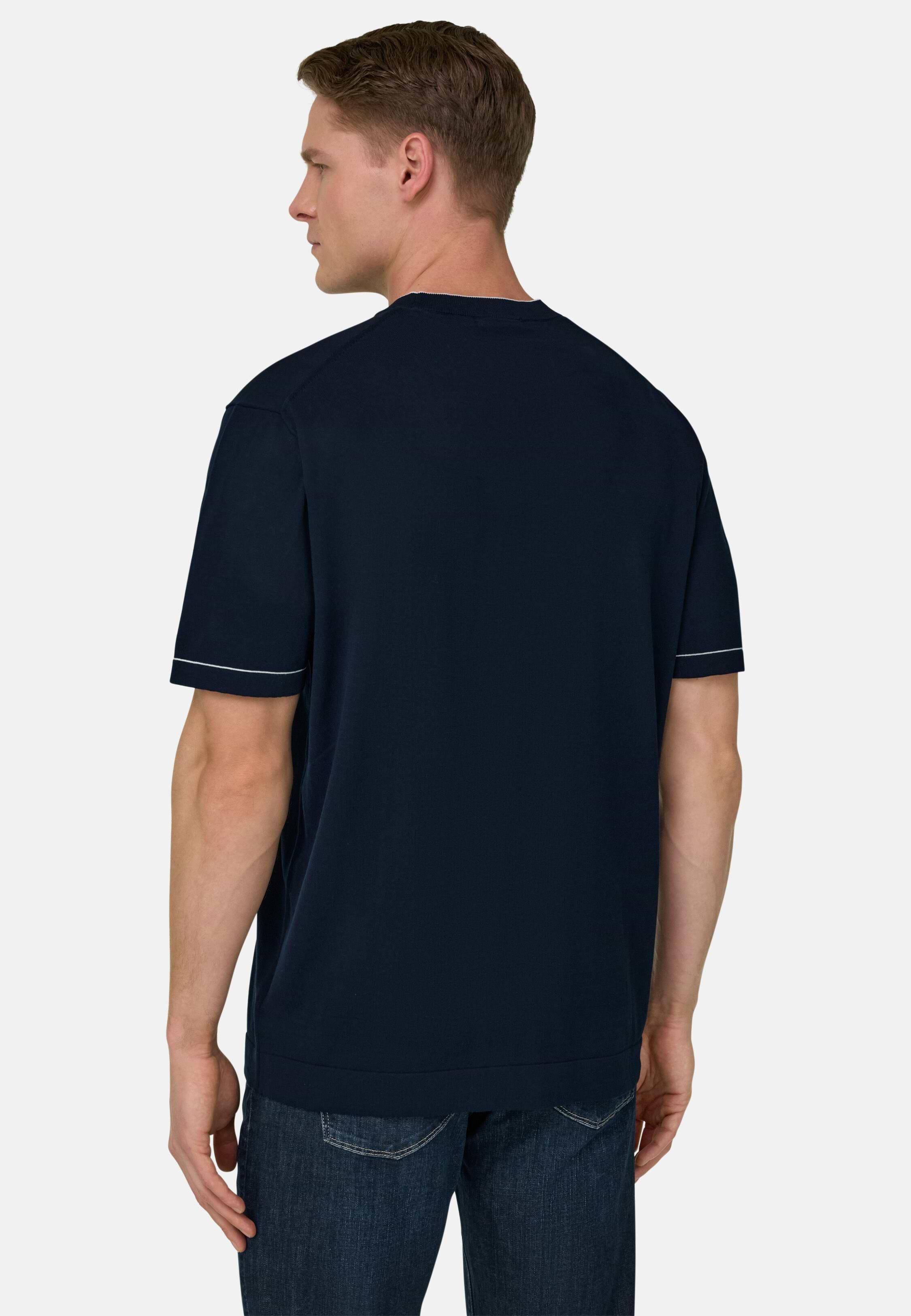 Cotton Cr&ecirc;pe Knit T-Shirt Navy blue, Navy blue, medium
