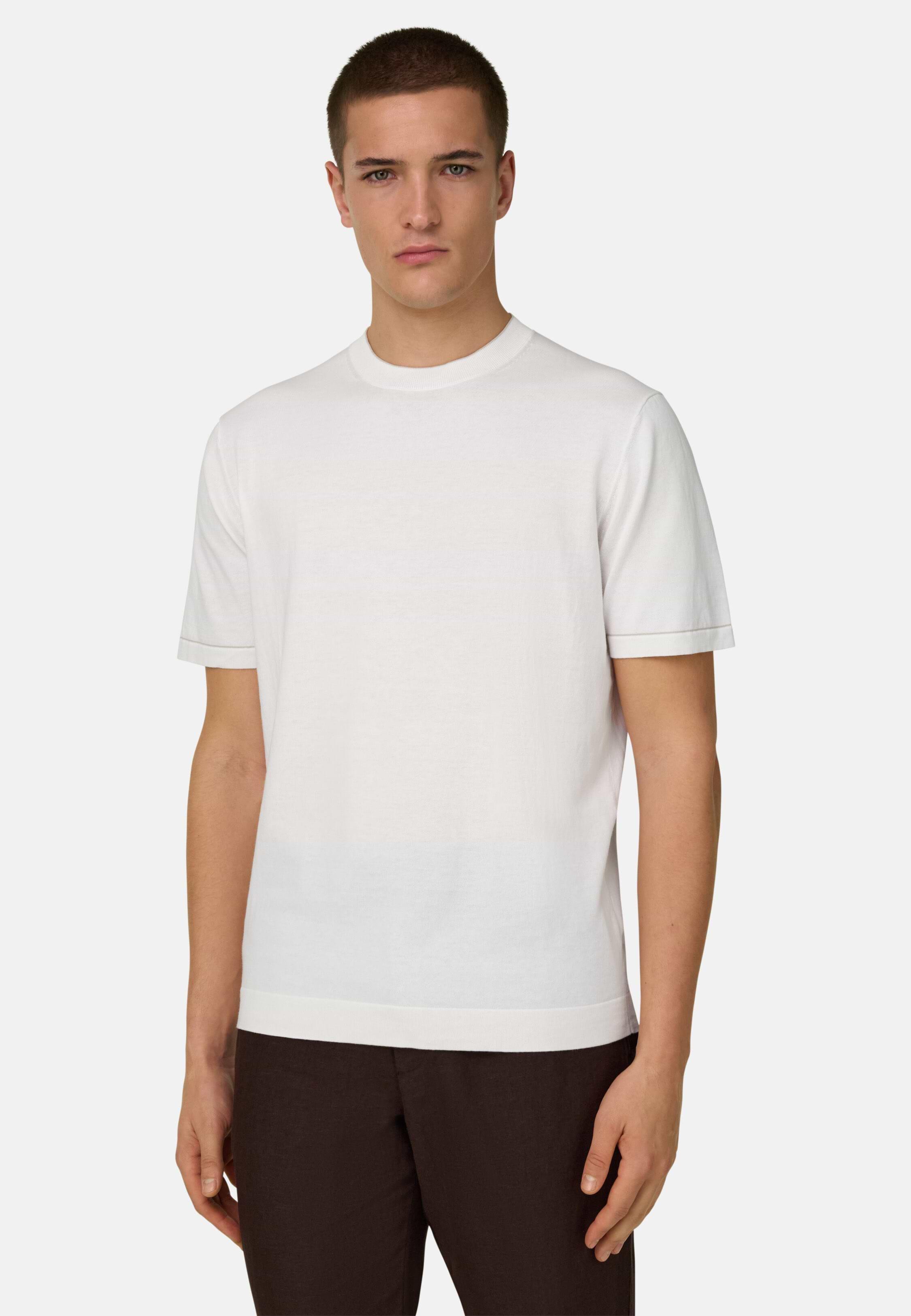 Cotton Cr&ecirc;pe Knit T-Shirt White, 3901_WHIT, medium
