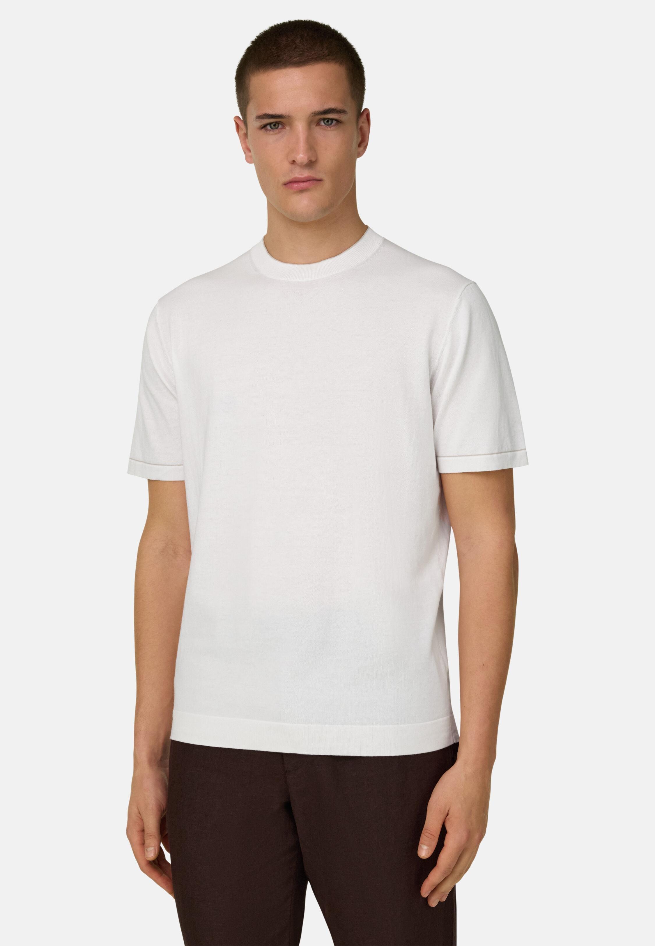 تيشيرت من قطن كريب محبوك أبيض, White, large image number 1