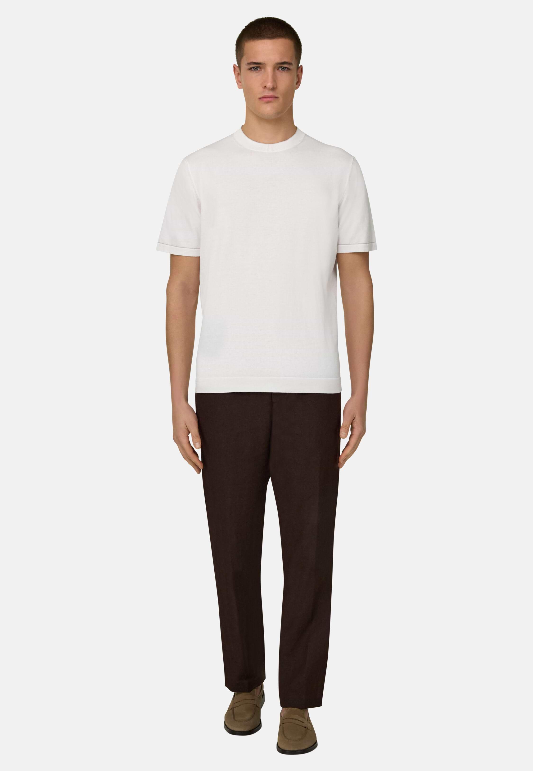 Cotton Cr&ecirc;pe Knit T-Shirt White, 3901_WHIT, medium