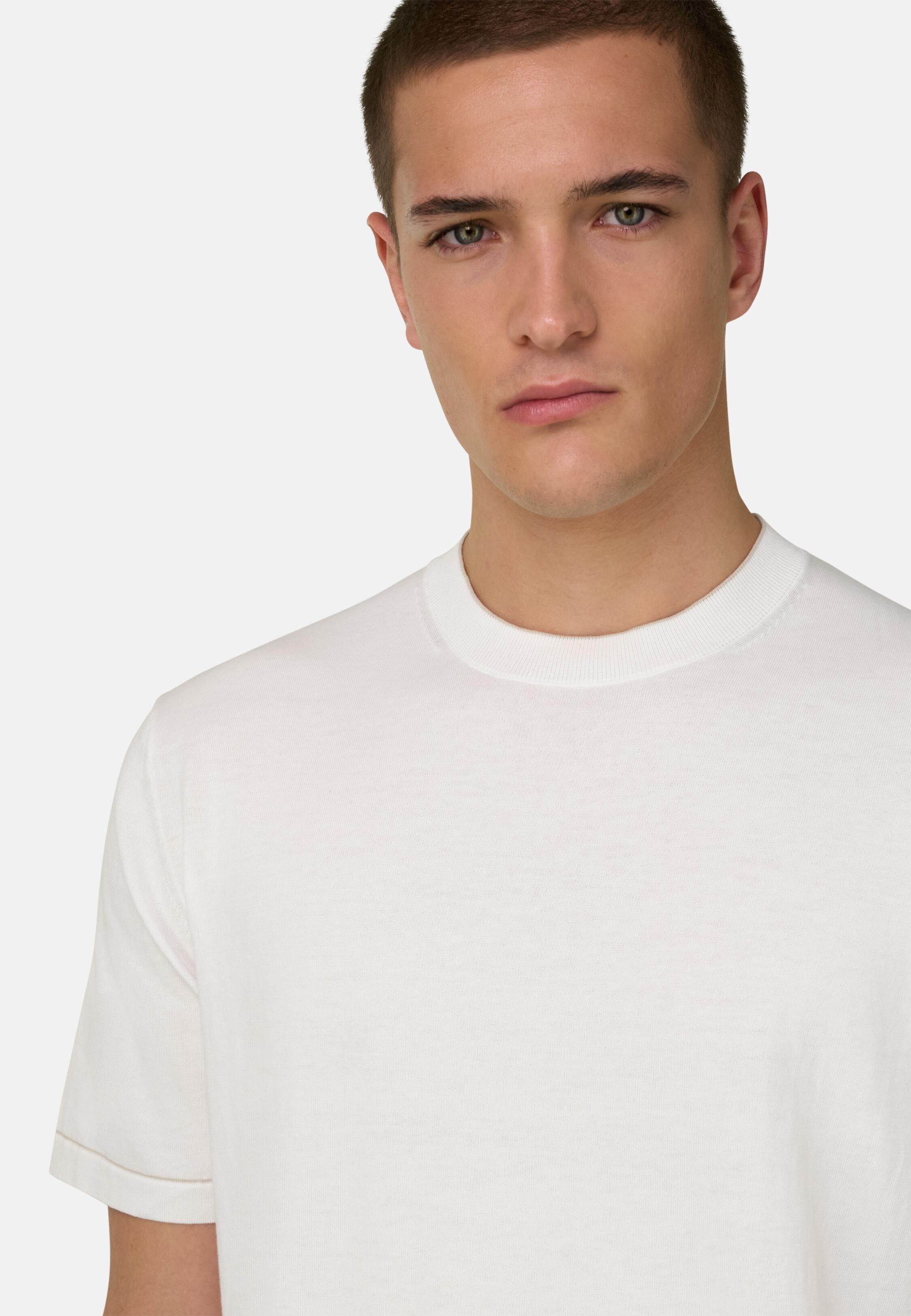 Cotton Cr&ecirc;pe Knit T-Shirt White, White, large image number 5