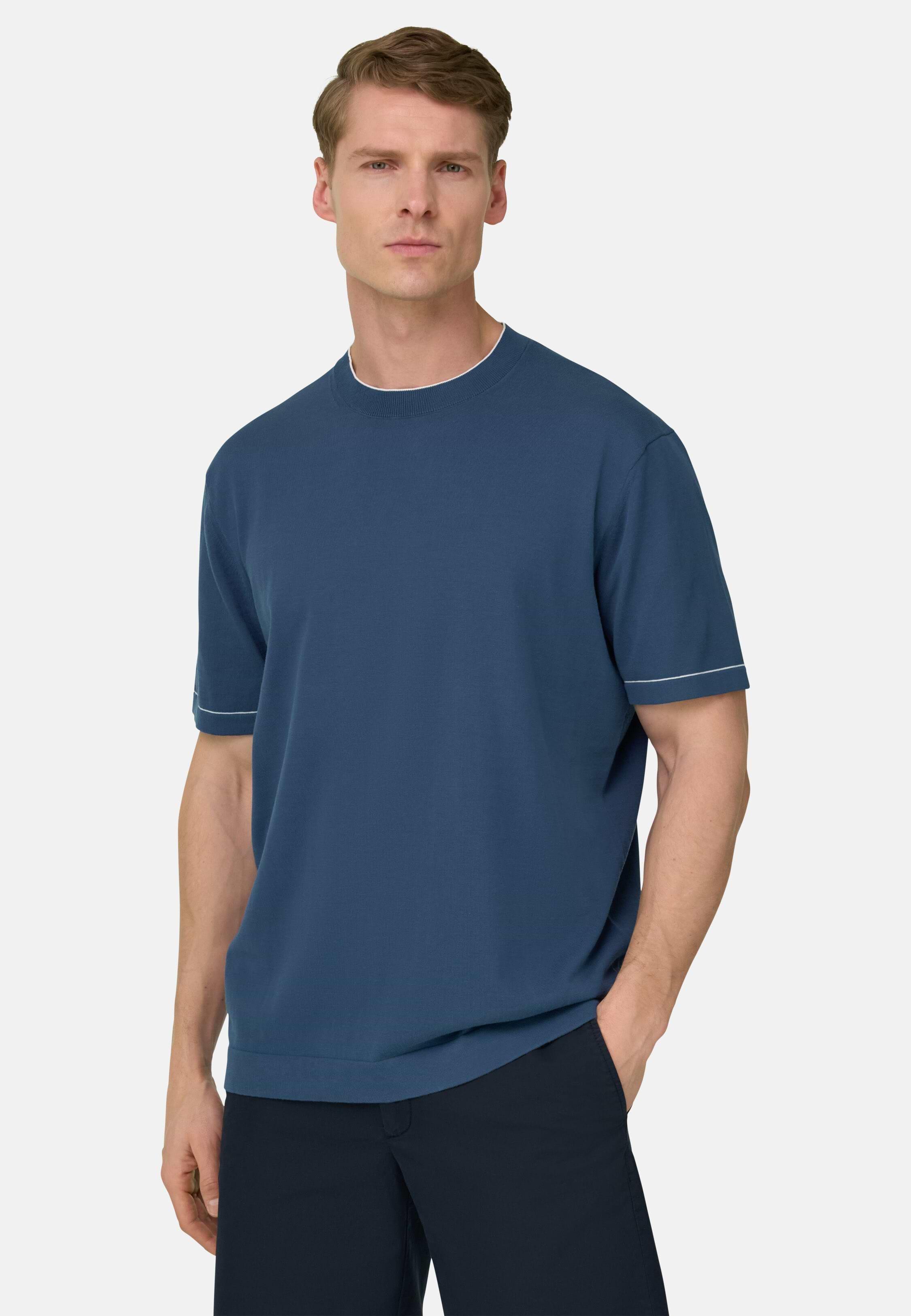 تيشيرت من قطن كريب محبوك أزرق, Blue, large image number 0