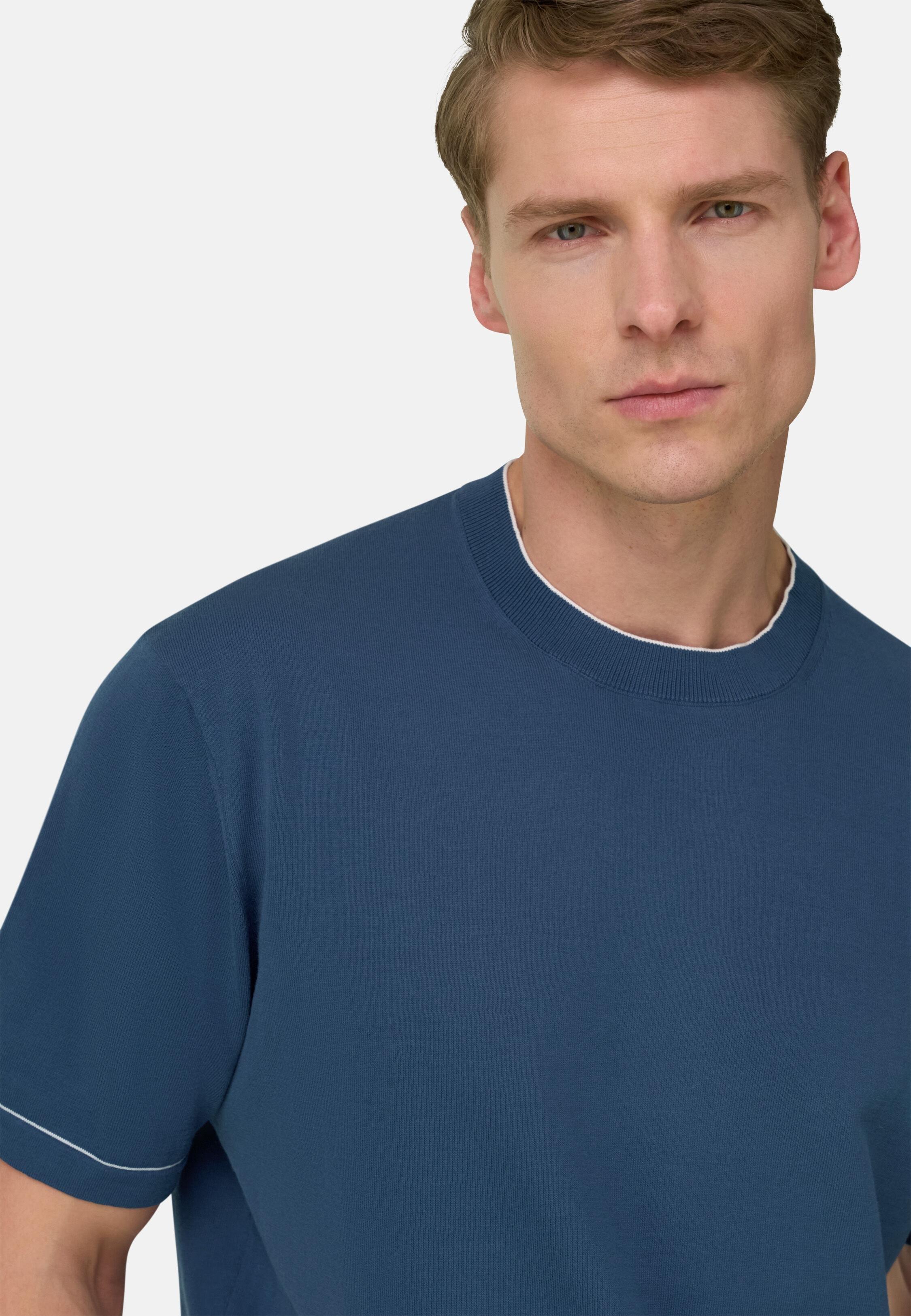 Cotton Cr&ecirc;pe Knit T-Shirt Blue, 3901_BLUE, large image number 4