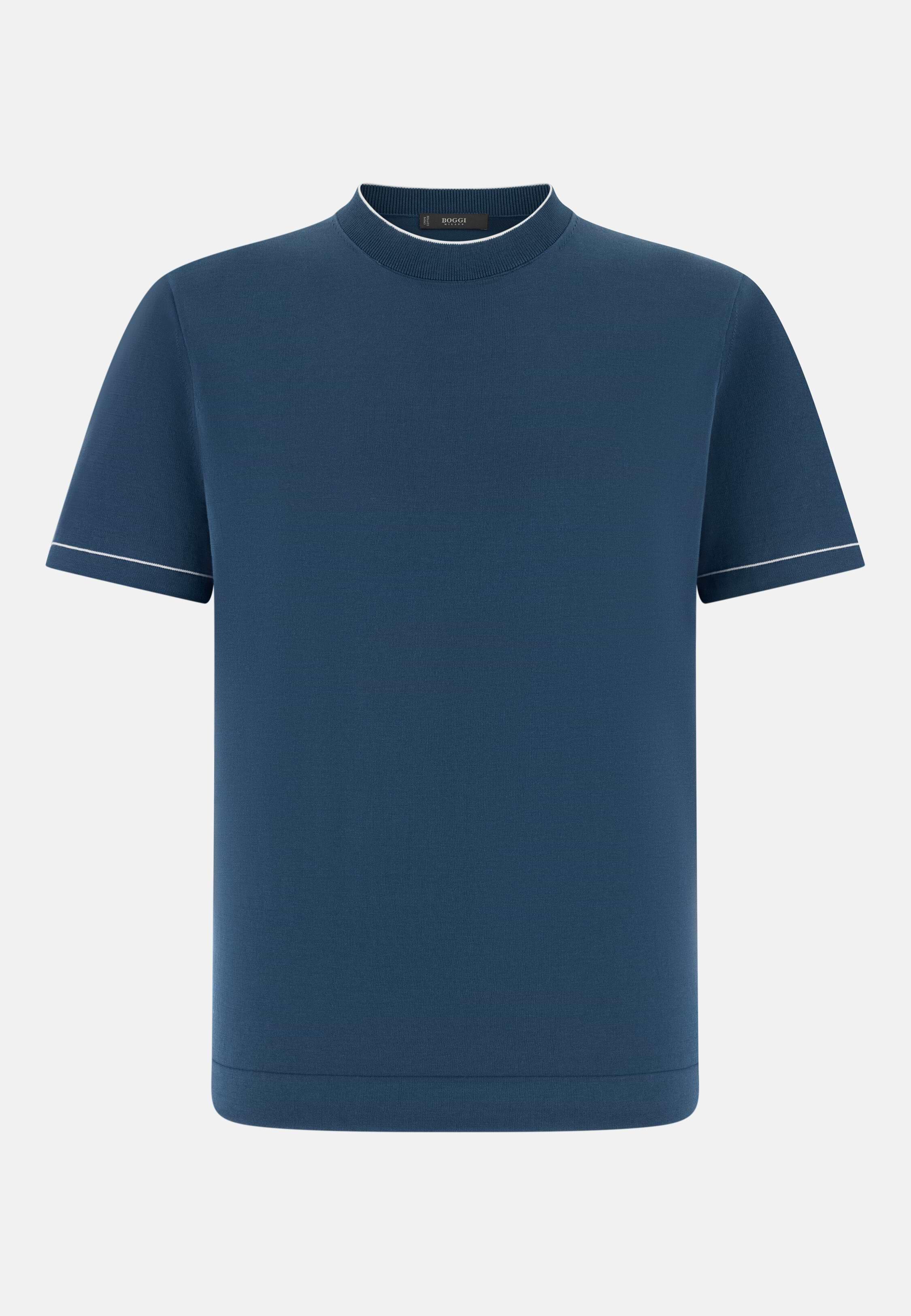 Cotton Cr&ecirc;pe Knit T-Shirt Blue, 3901_BLUE, large image number 5