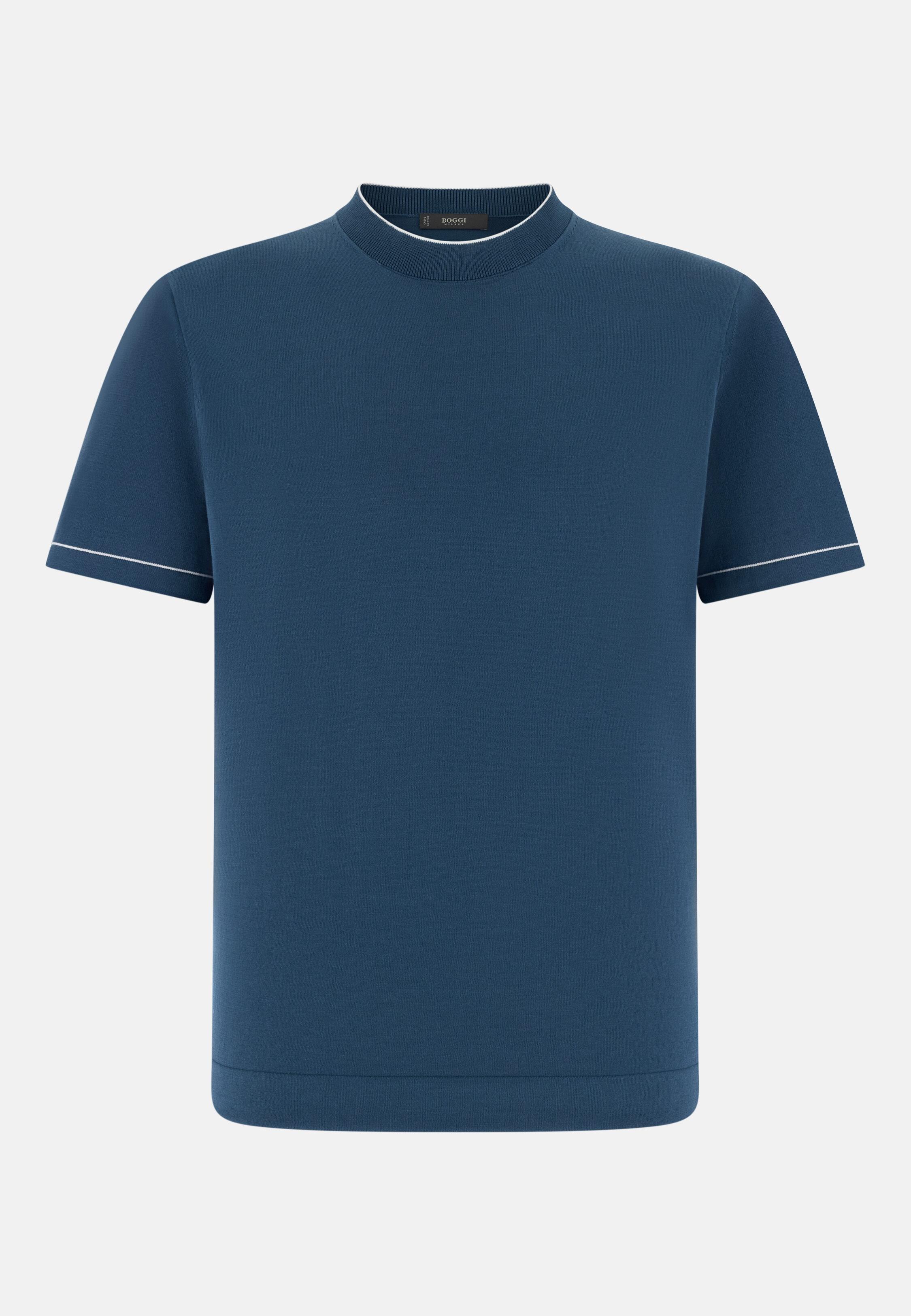 تيشيرت من قطن كريب محبوك أزرق, Blue, large image number 7