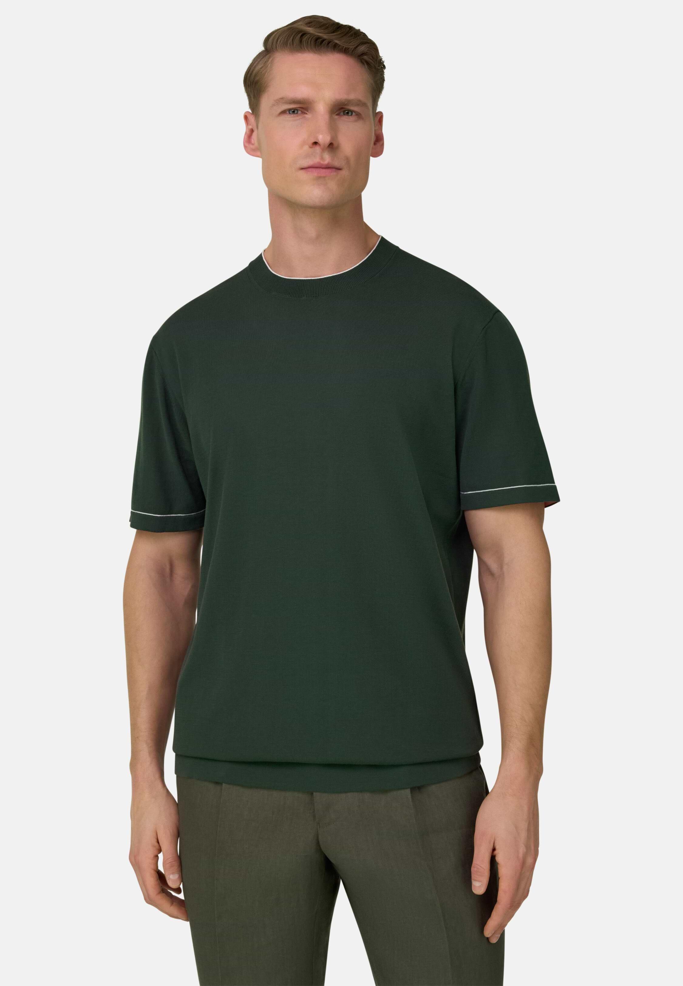 Cotton Cr&ecirc;pe Knit T-Shirt Dark Green, 3901_DKGE, large image number 0