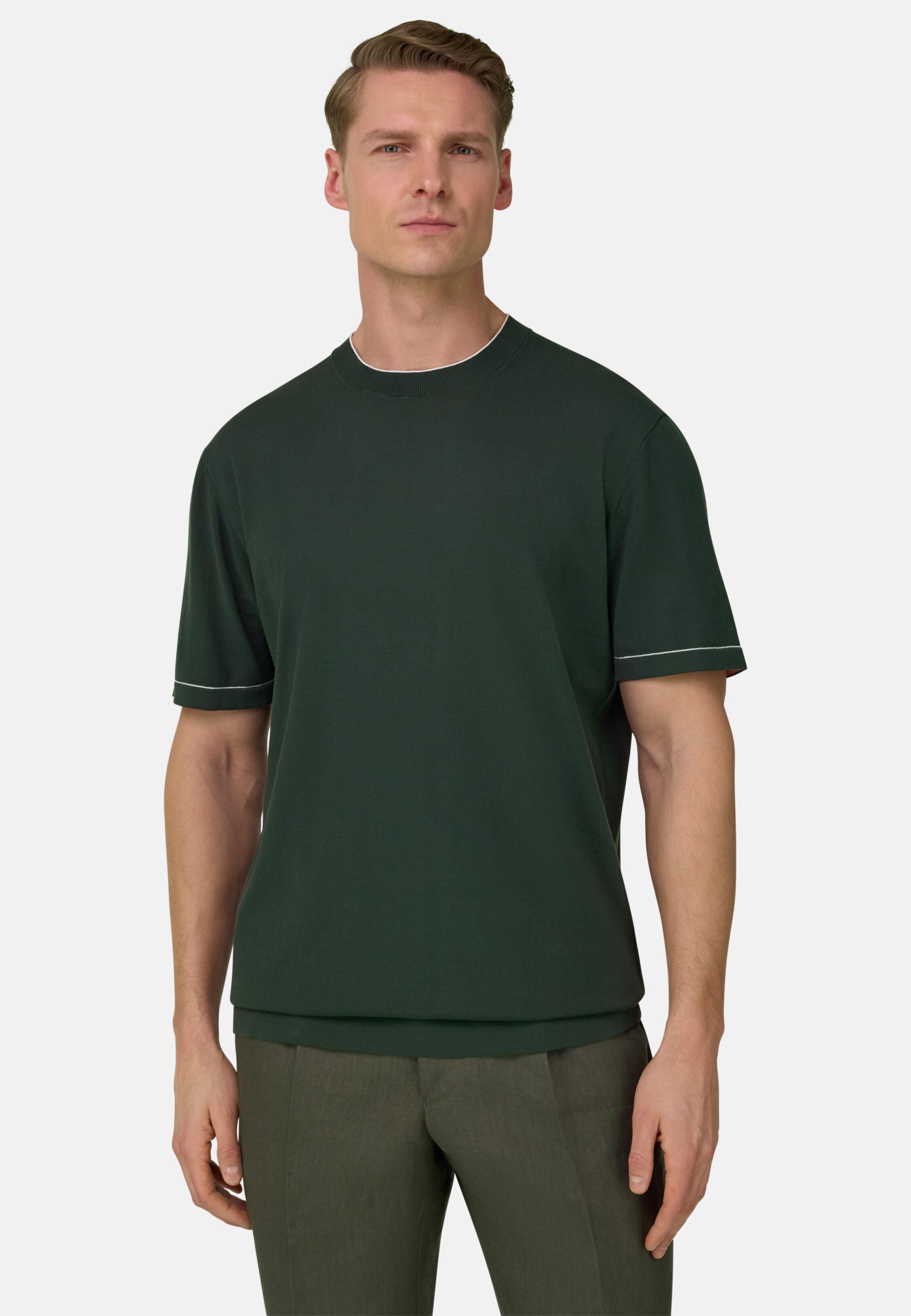 Cotton Cr&ecirc;pe Knit T-Shirt Dark Green, 3901_DKGE, large image number 1
