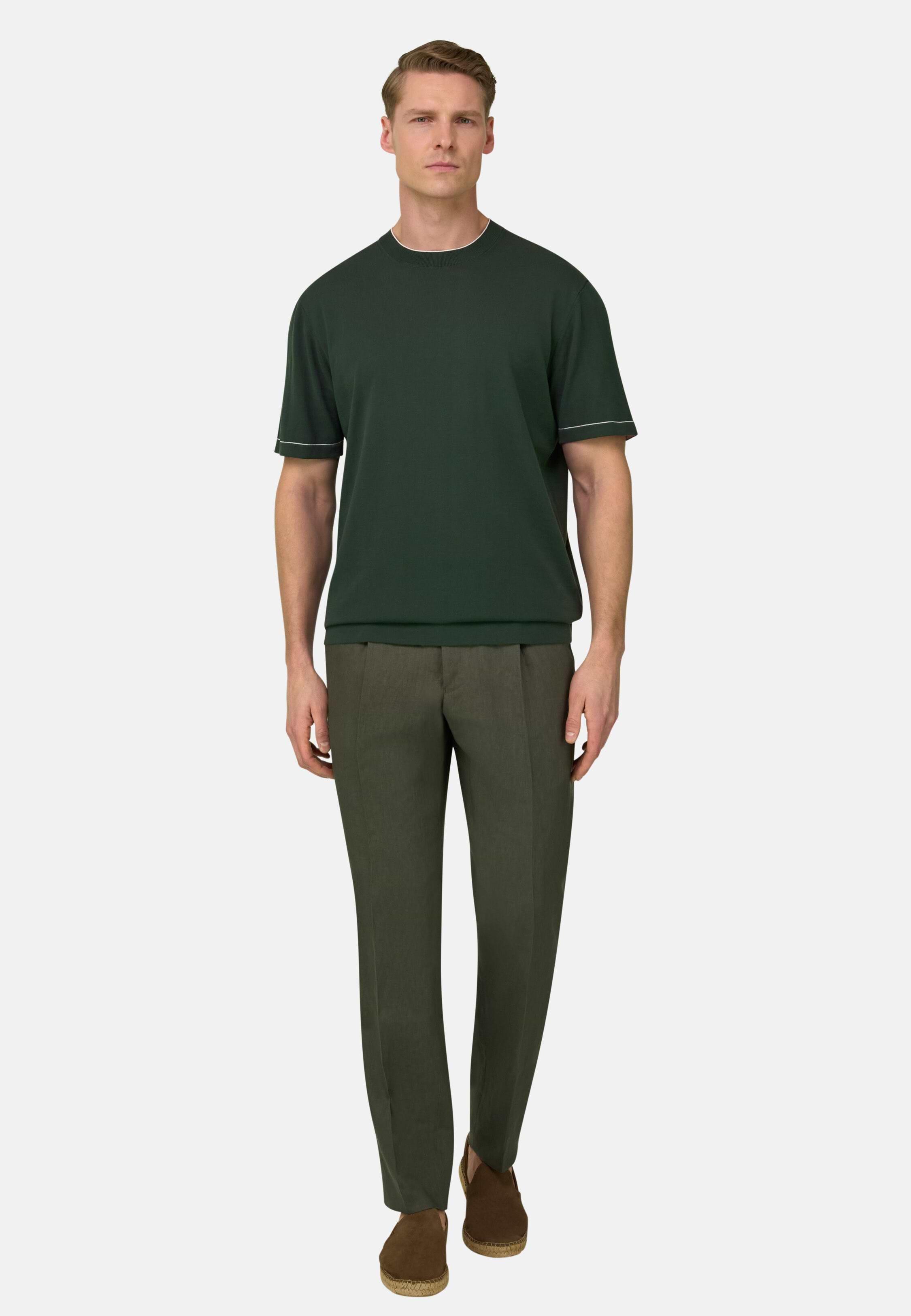 Cotton Cr&ecirc;pe Knit T-Shirt Dark Green, 3901_DKGE, large image number 4