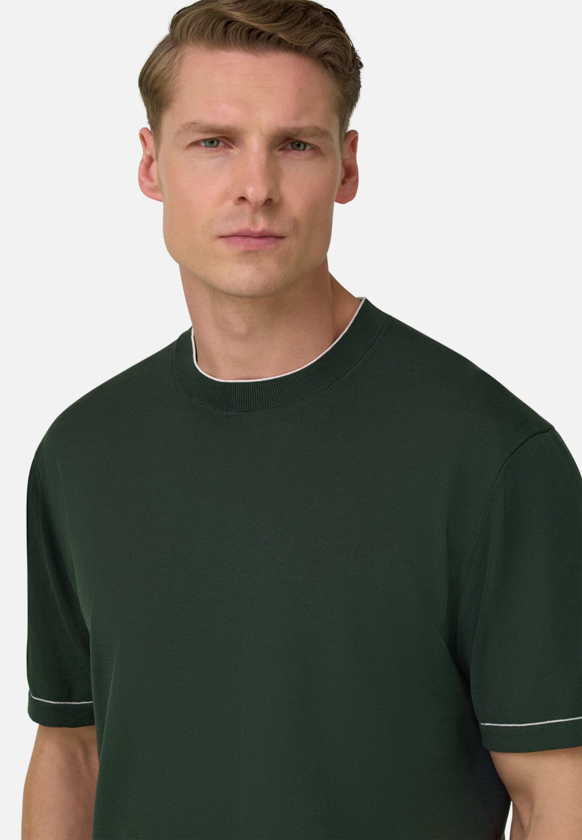 Cotton Cr&ecirc;pe Knit T-Shirt Dark Green, 3901_DKGE, large image number 5