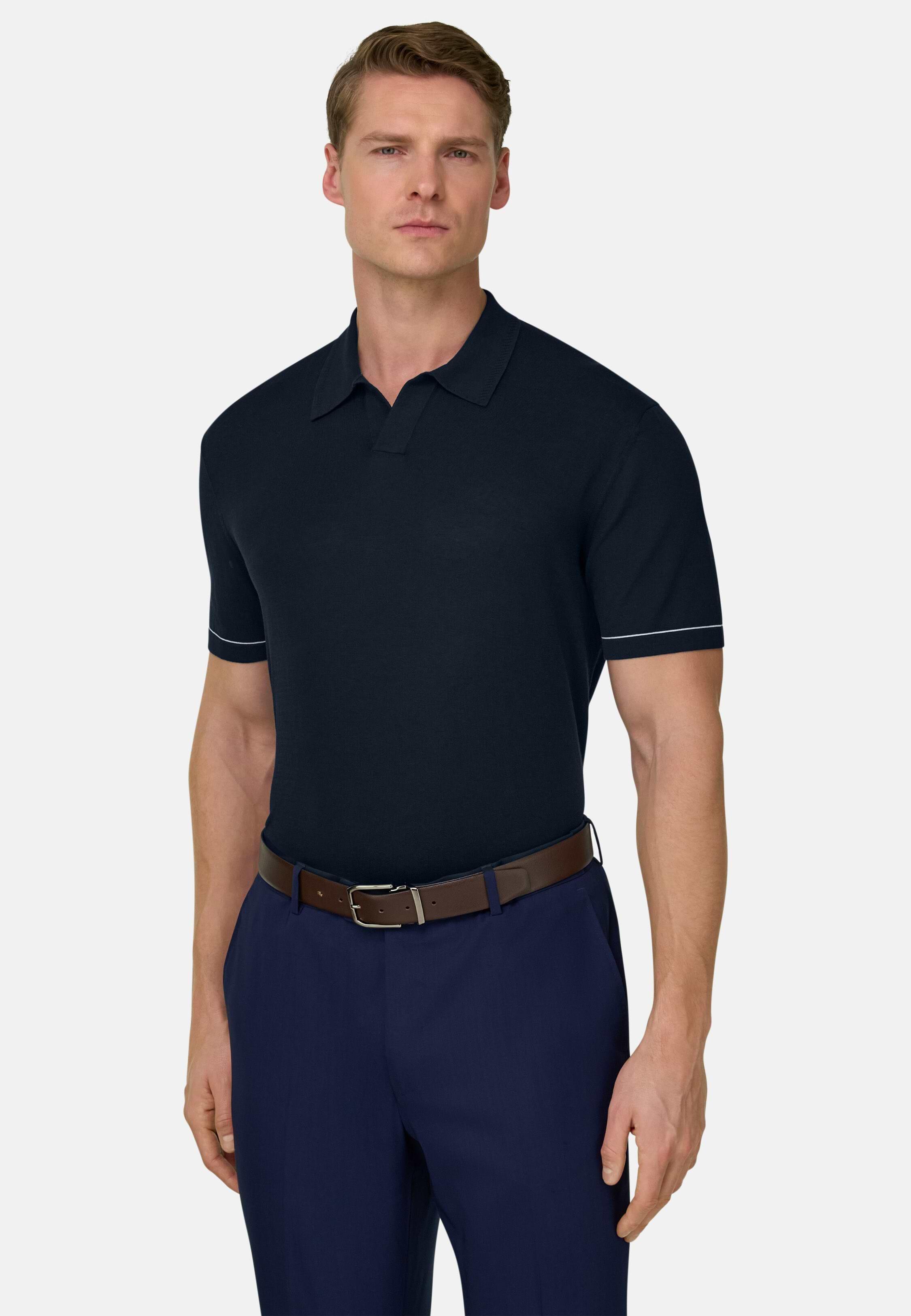 بولو من قطن كريب محبوك أزرق, 3901_NAVY, medium
