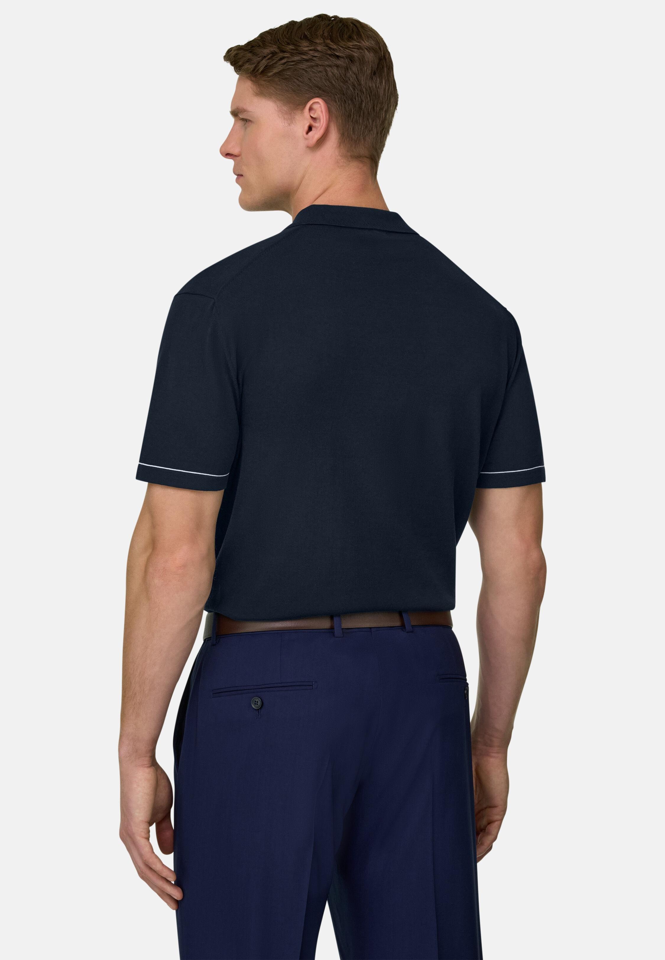 بولو من قطن كريب محبوك أزرق, 3901_NAVY, medium