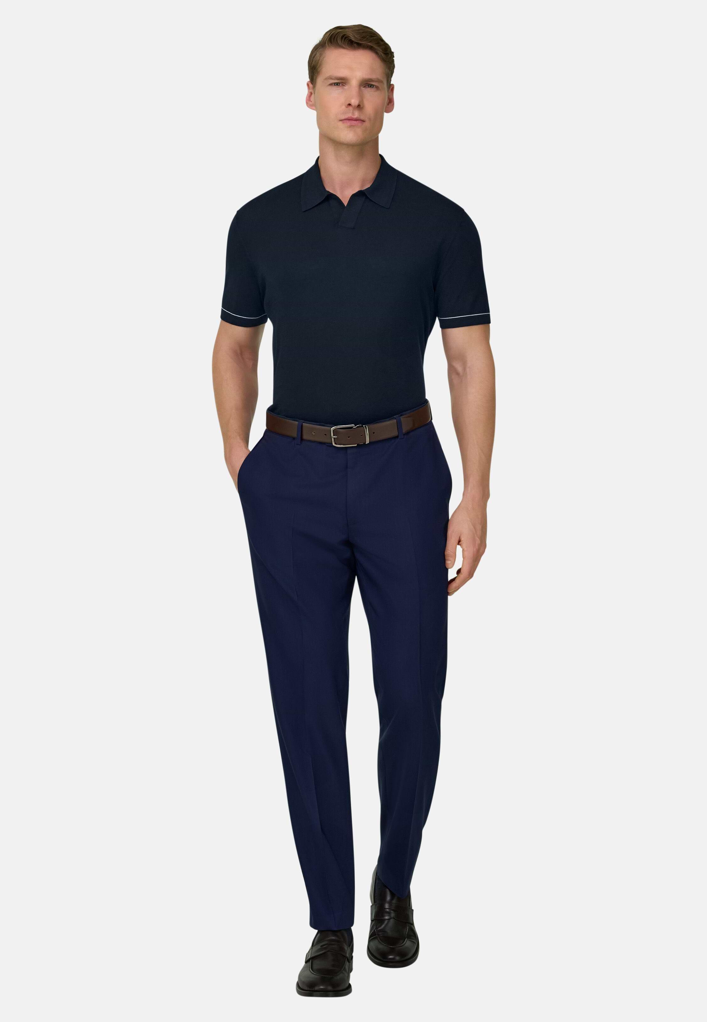 بولو من قطن كريب محبوك أزرق, Navy blue, large image number 4