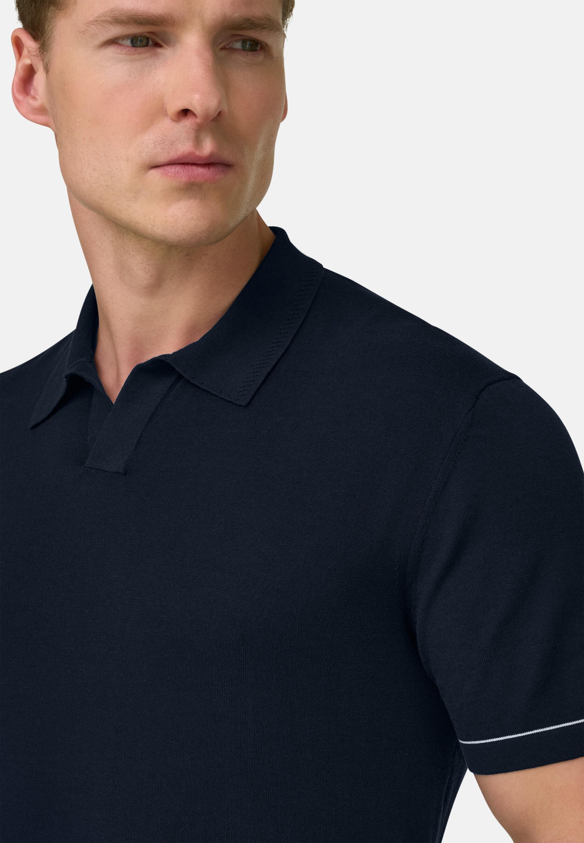 بولو من قطن كريب محبوك أزرق, Navy blue, large image number 5
