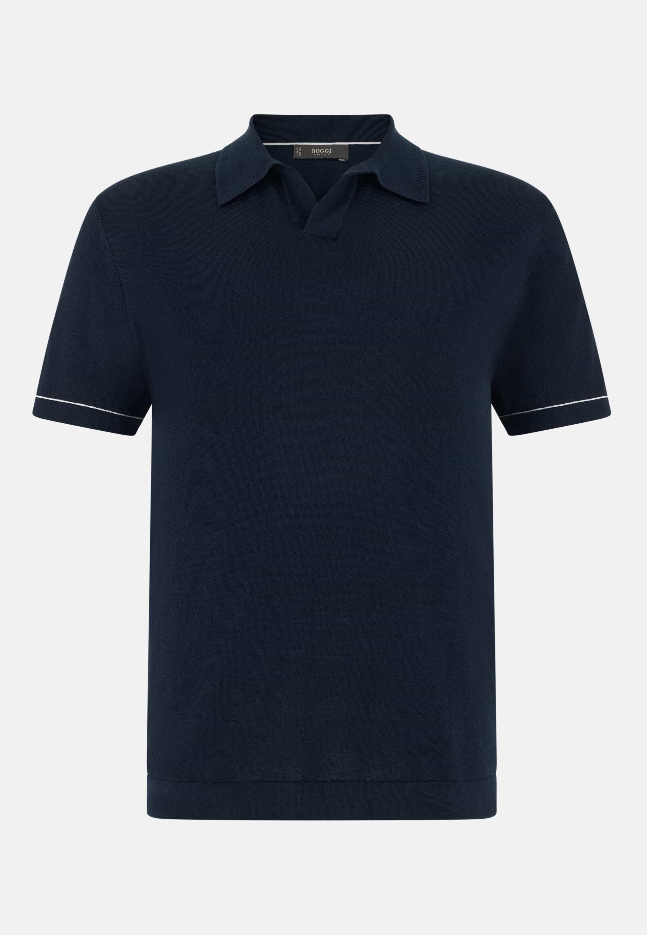 بولو من قطن كريب محبوك أزرق, Navy blue, large image number 6