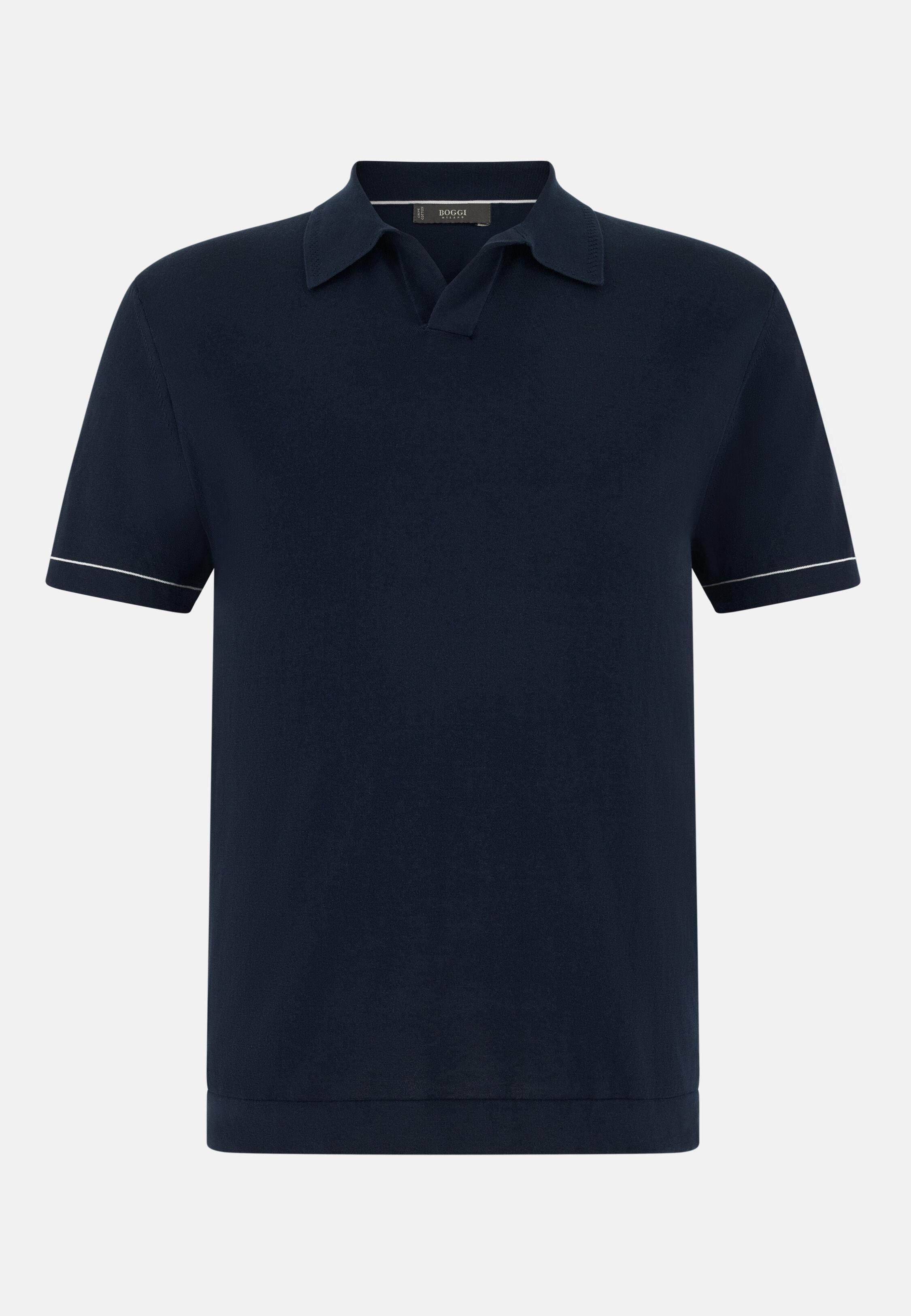 بولو من قطن كريب محبوك أزرق, Navy blue, large image number 7