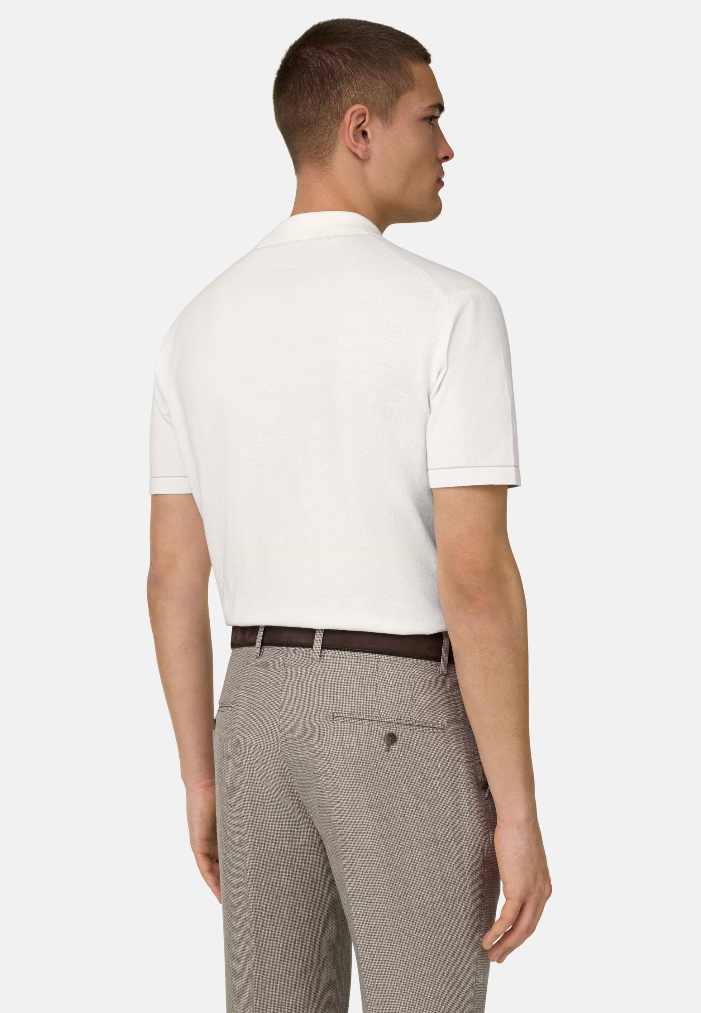 Cotton Crepe Knit Polo Shirt White, 3901_WHIT, large image number 1