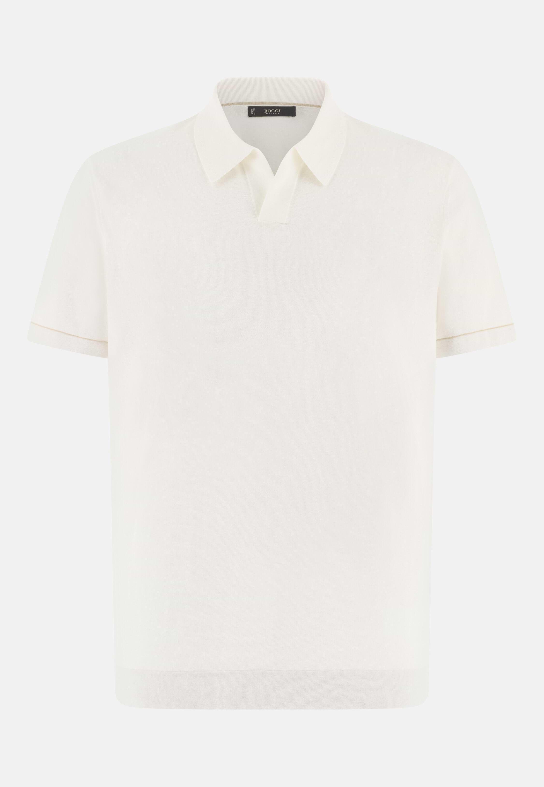 Cotton Crepe Knit Polo Shirt White, 3901_WHIT, large image number 3