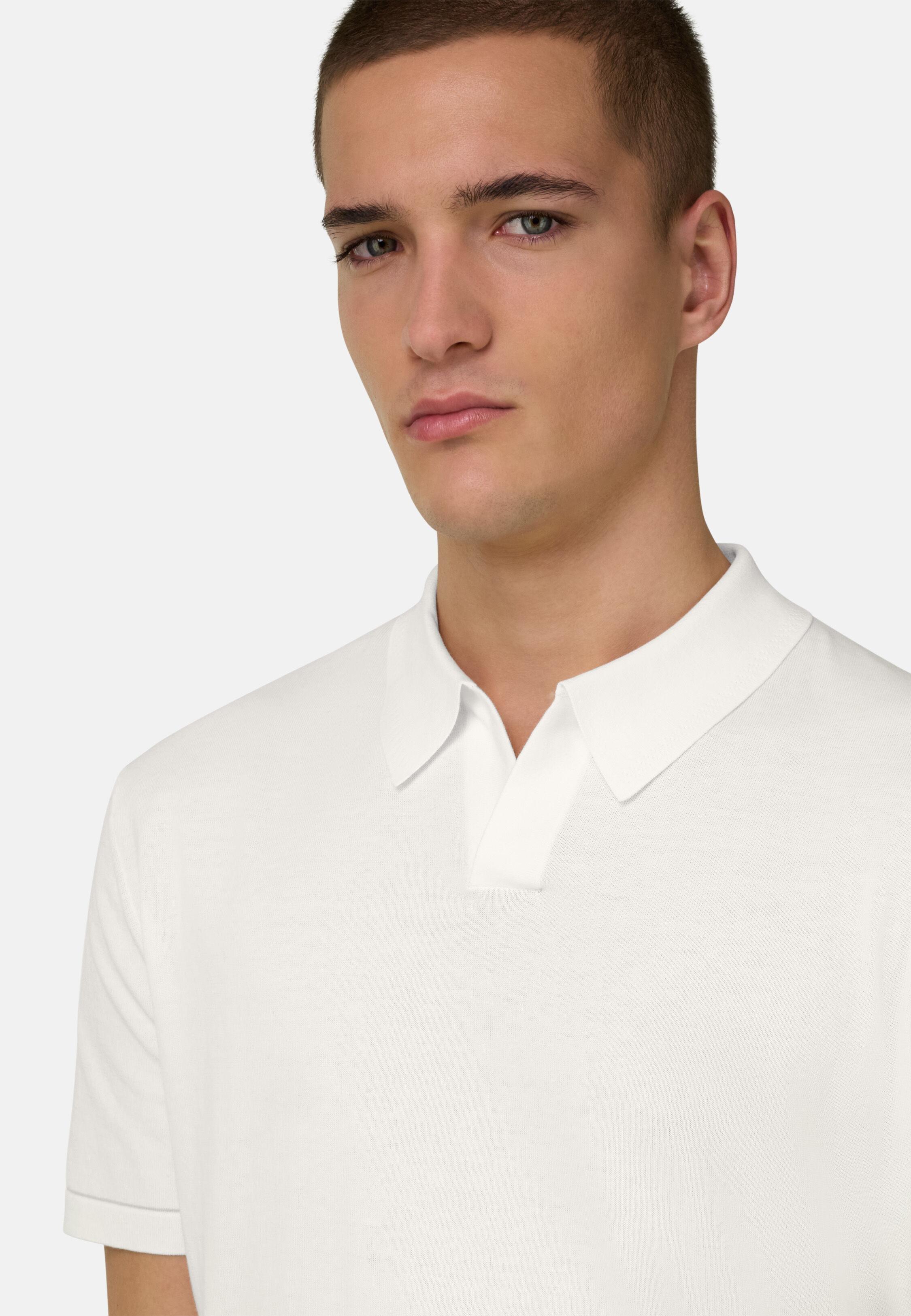 Cotton Cr&ecirc;pe Knit Polo Shirt White, 3901_WHIT, large image number 4