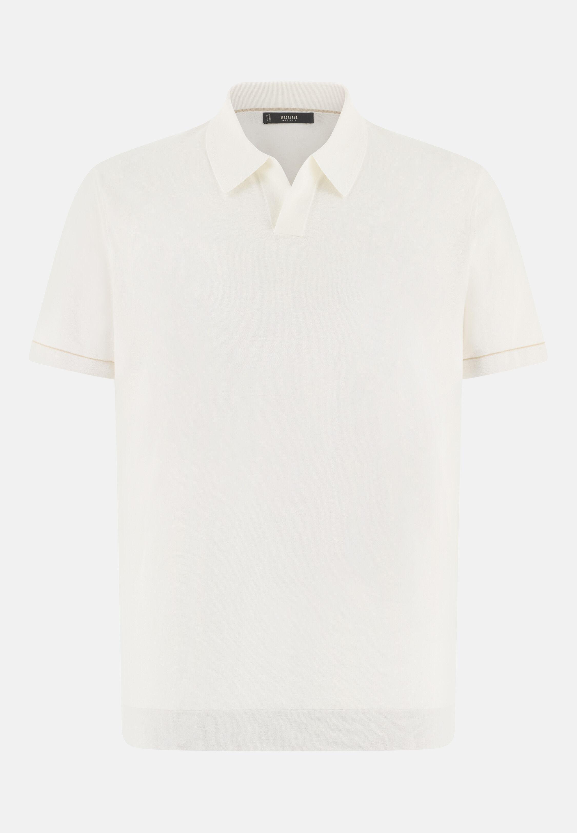 Cotton Cr&ecirc;pe Knit Polo Shirt White, 3901_WHIT, large image number 6
