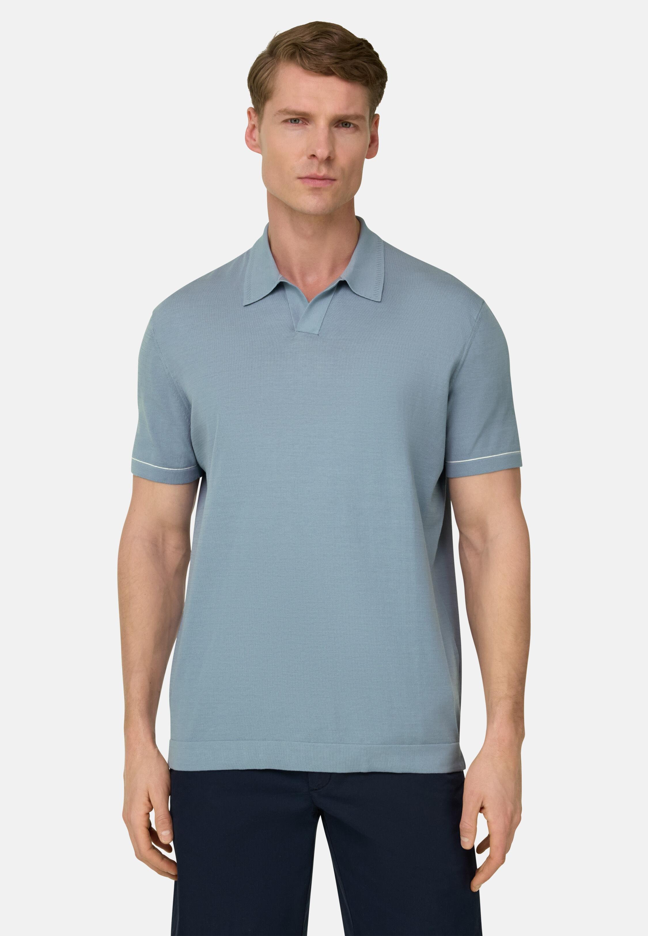 بولو من قطن كريب محبوك أزرق, Light Blue, large image number 1