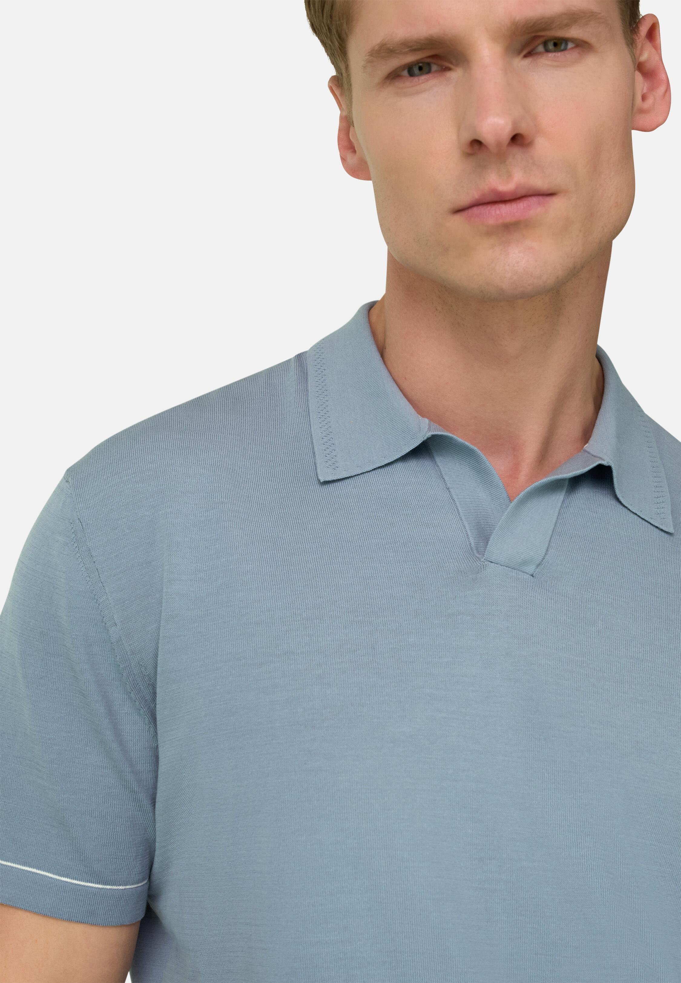 بولو من قطن كريب محبوك أزرق, Light Blue, large image number 5