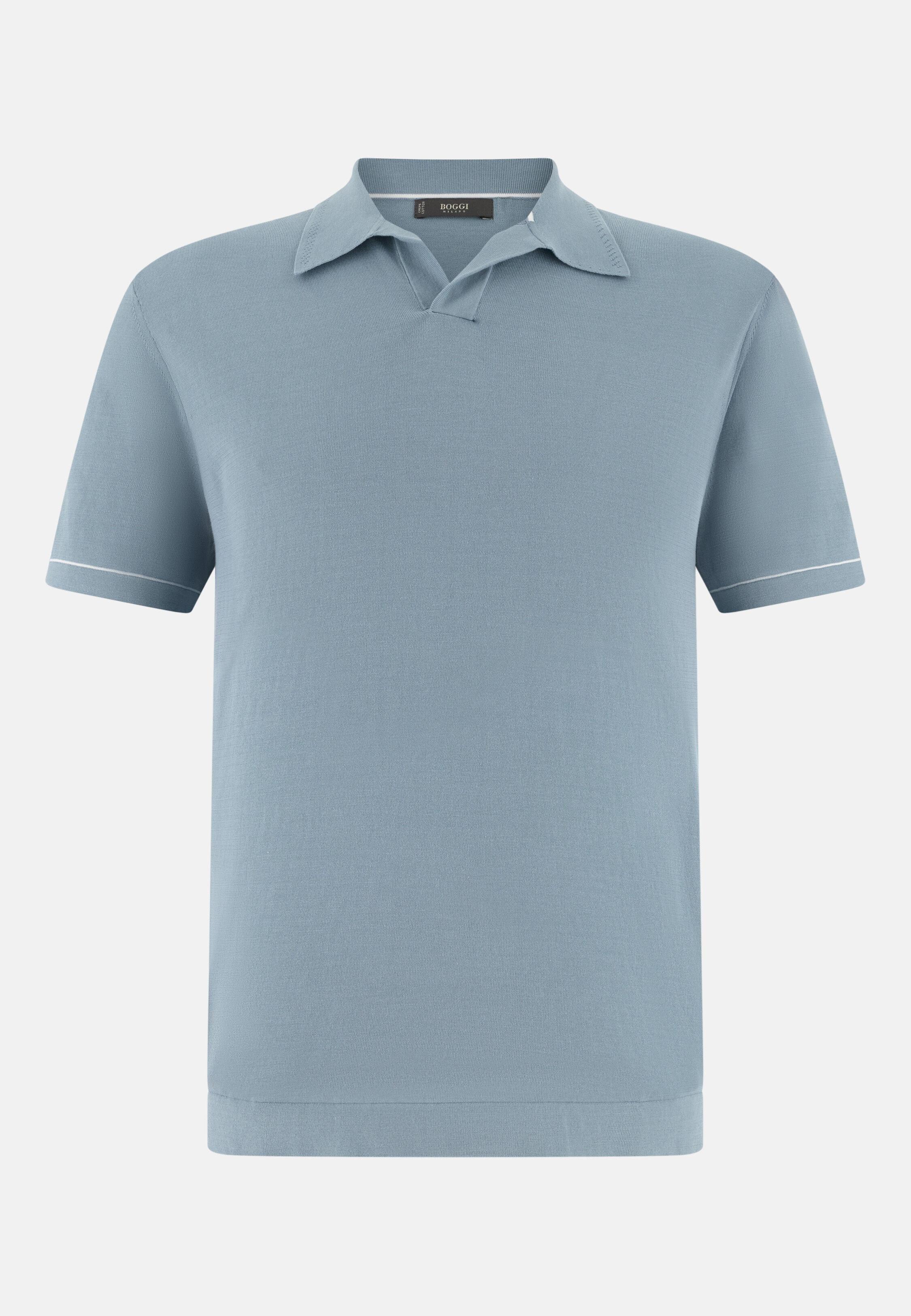 بولو من قطن كريب محبوك أزرق, Light Blue, large image number 7