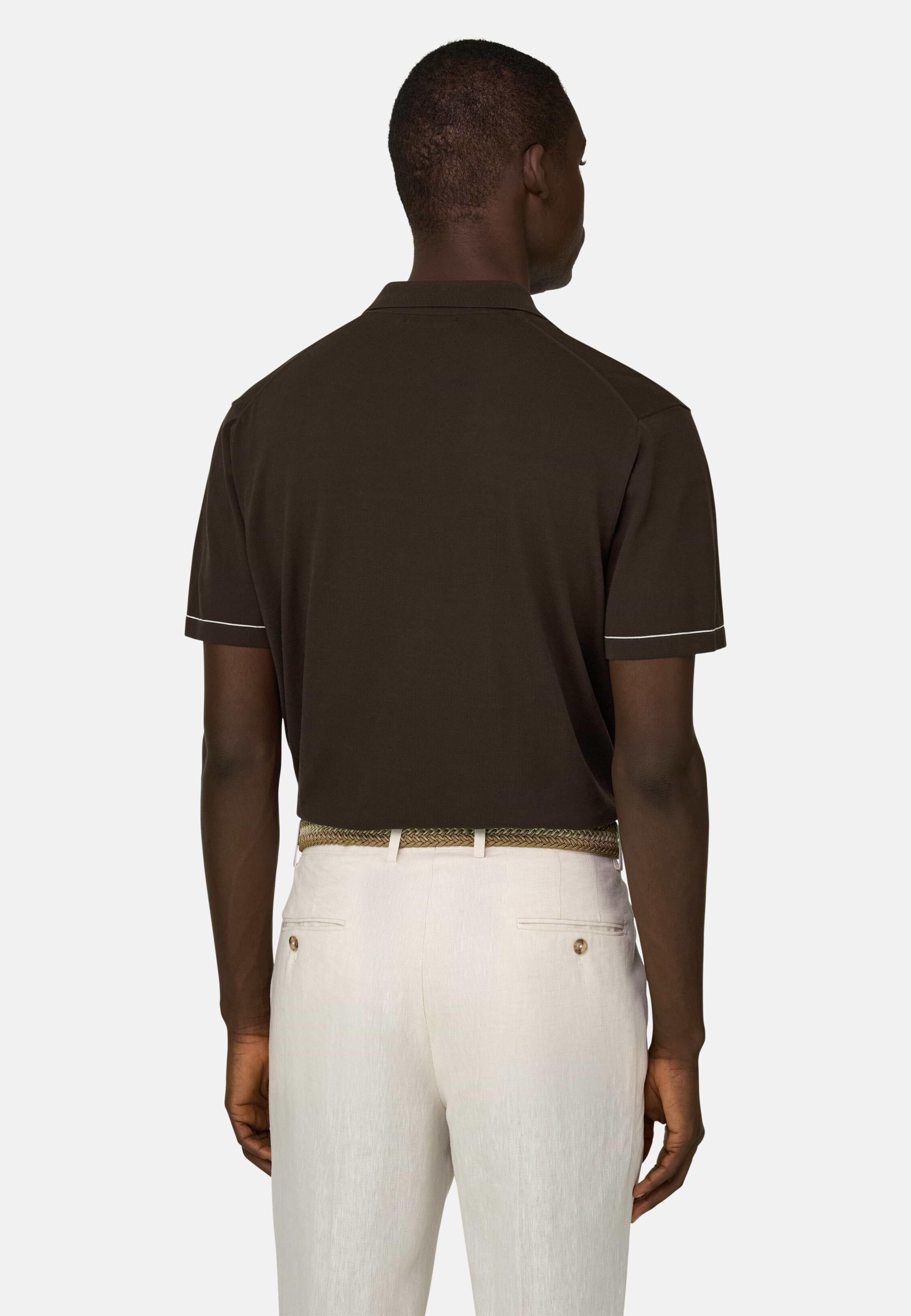 Cotton Crepe Knit Polo Shirt Brown, 3901_DKBR, medium