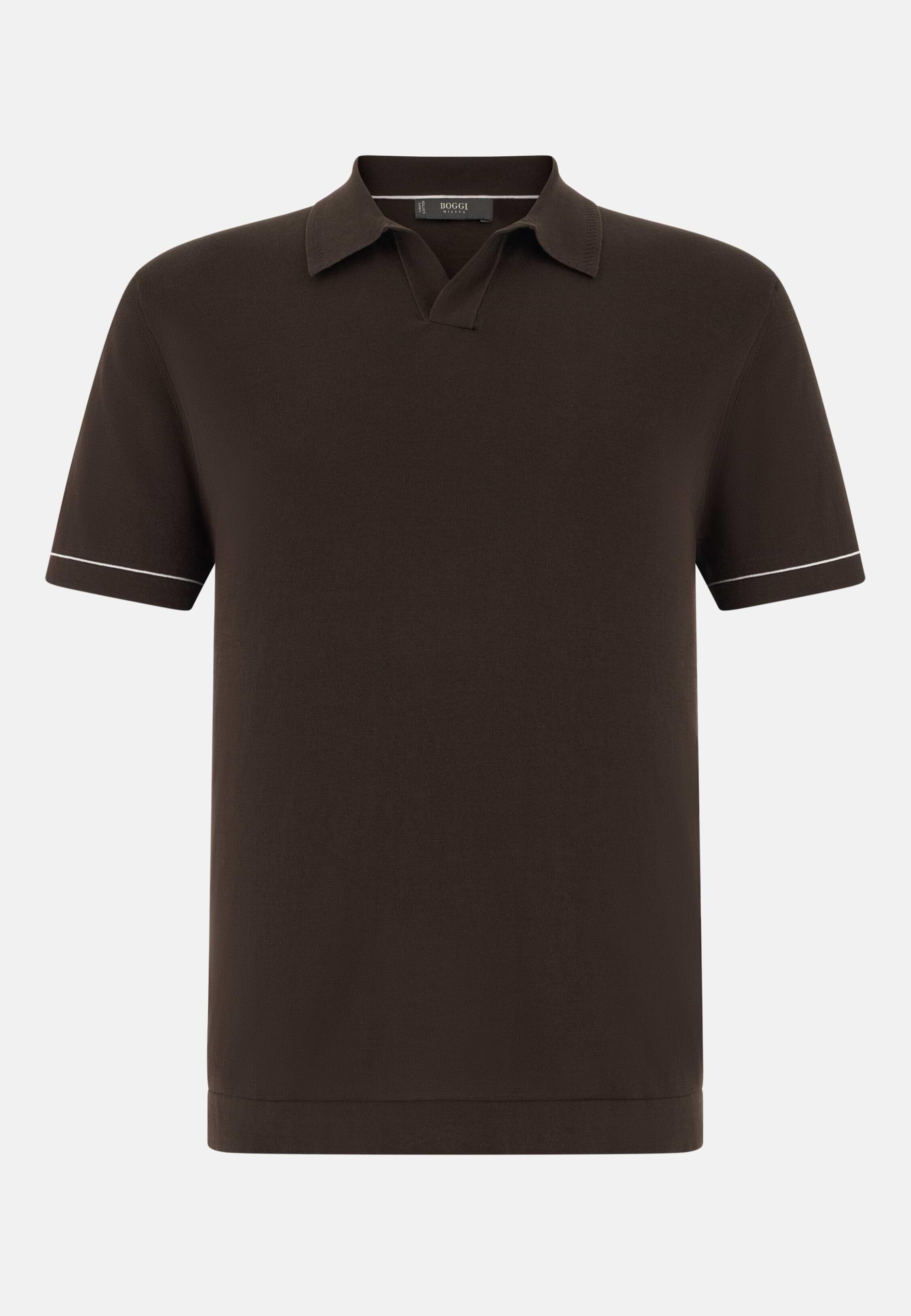 Cotton Cr&ecirc;pe Knit Polo Shirt Dark brown, 3901_DKBR, large image number 5