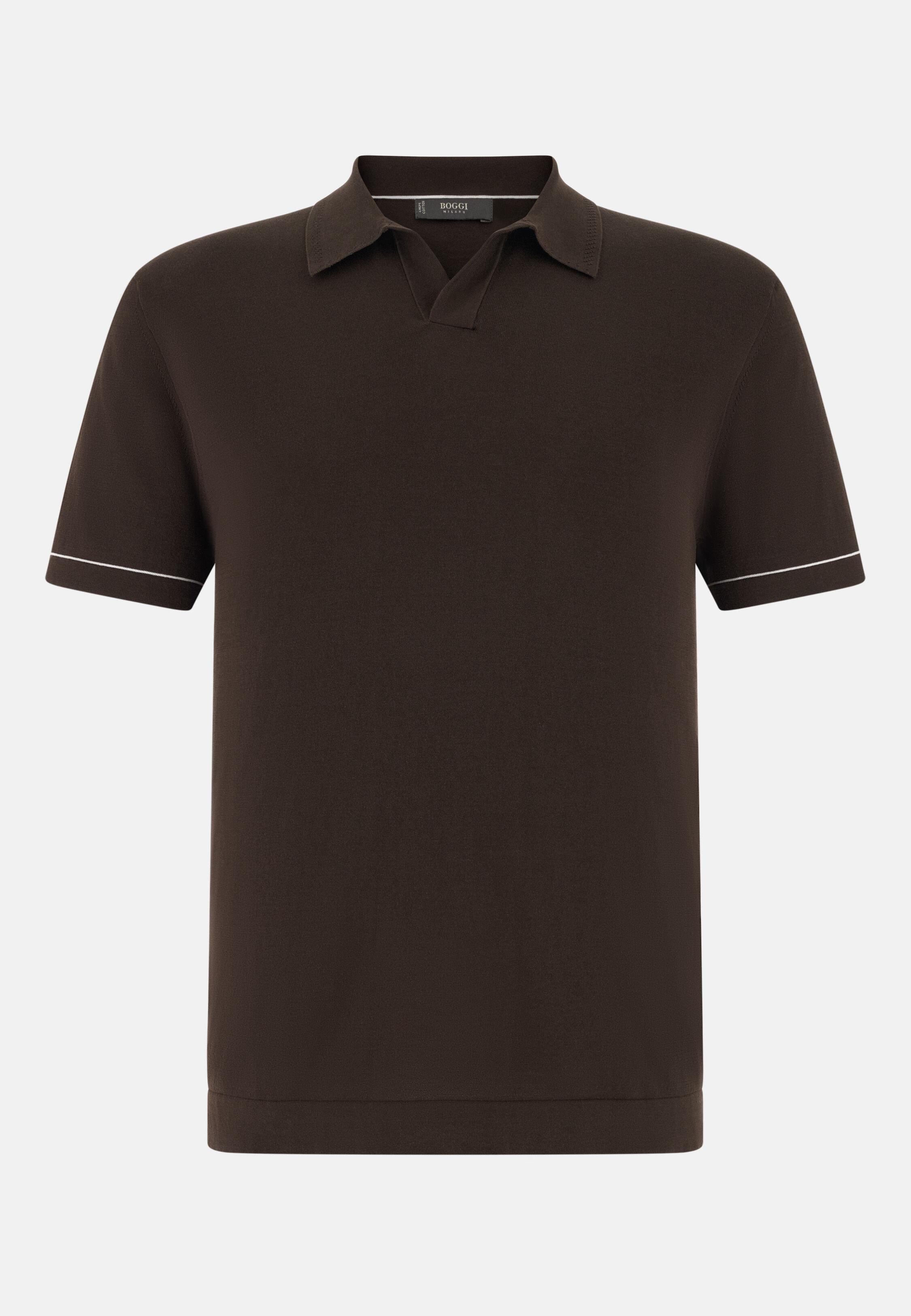 بولو من قطن كريب محبوك بني, Dark brown, large image number 7