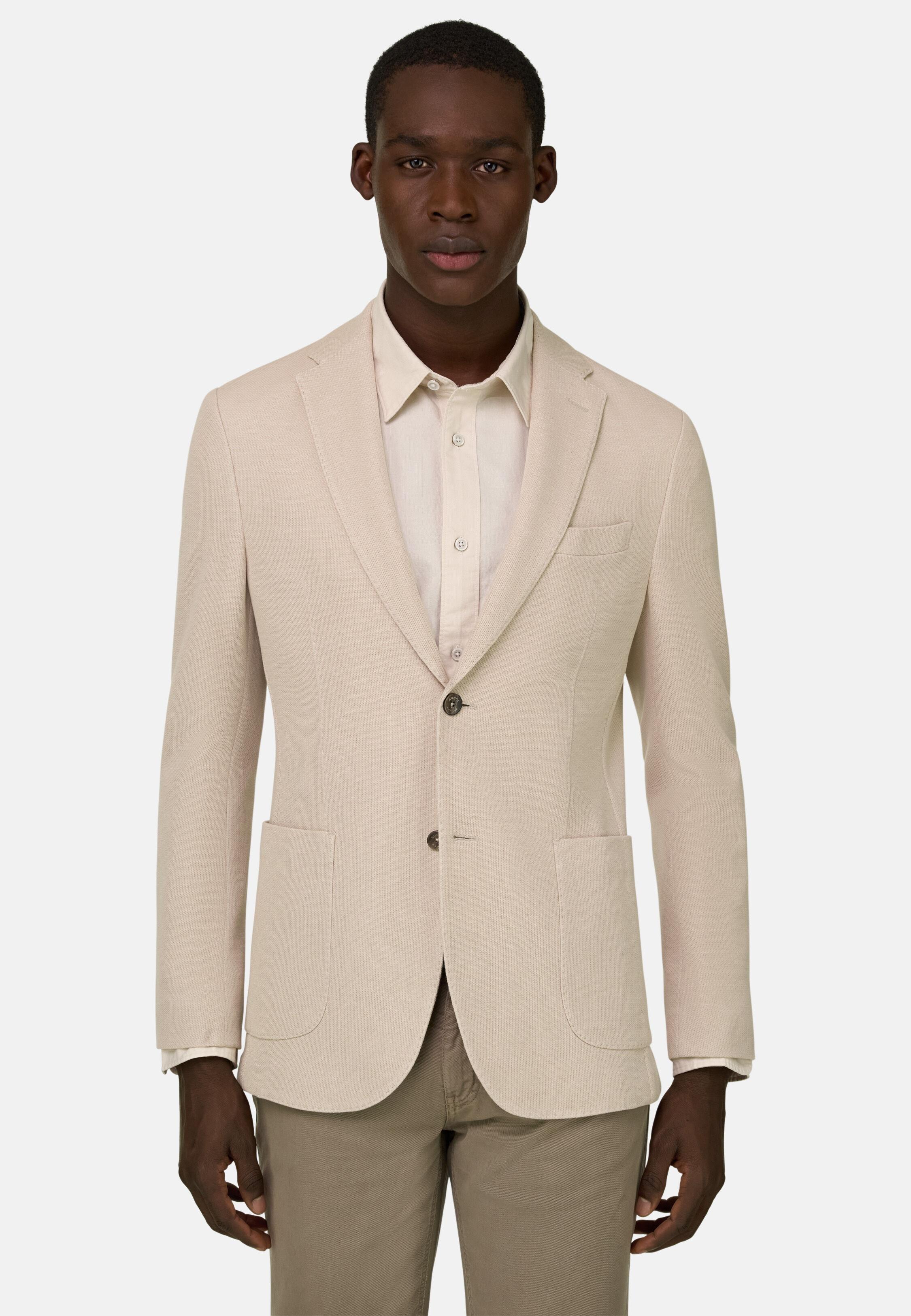 B Jersey Micro Textured Jacket In Pure Cotton Beige, Sand, medium