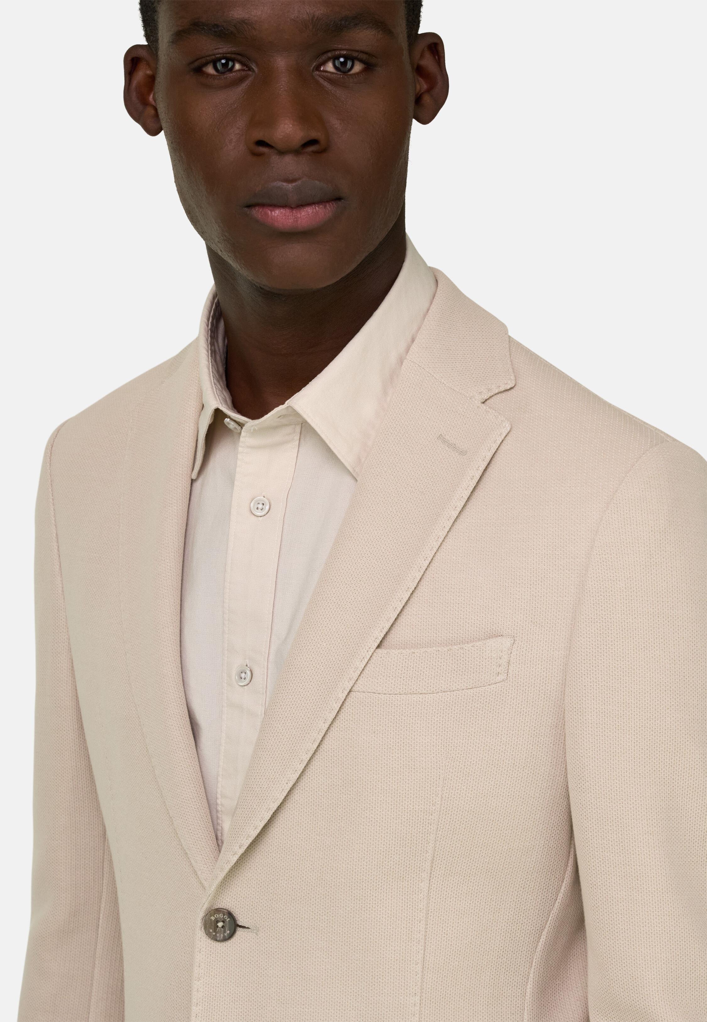 B Jersey Micro Textured Jacket in Pure Cotton Sand, 3901_SAND, medium