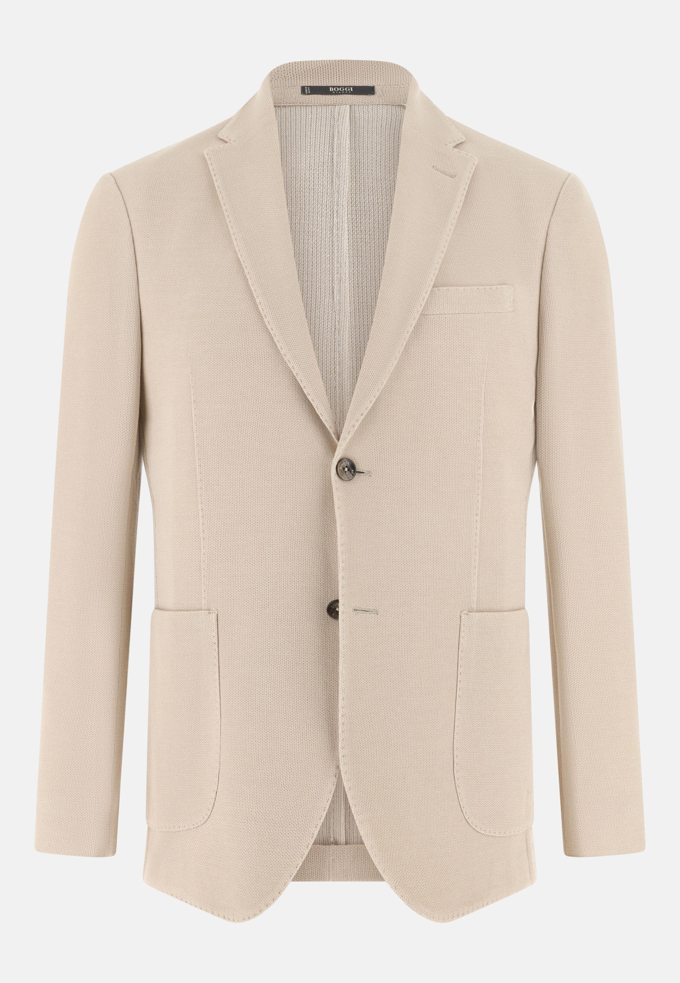 Micro Textured Jacket in Pure Cotton B Jersey, Sand, Sand, large image number 4