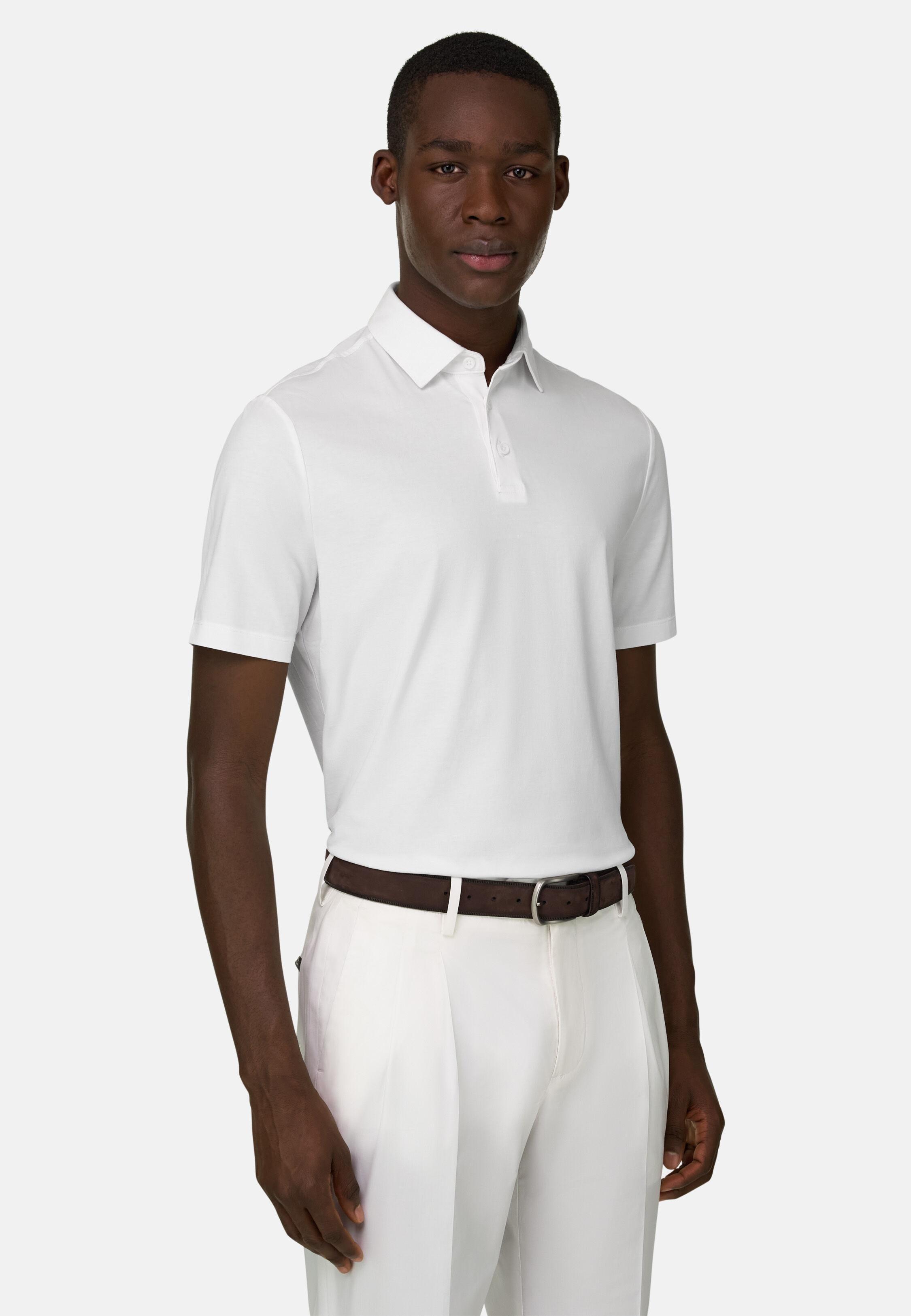 Polo Shirt In Stretch Pima Cotton, White, large image number 0